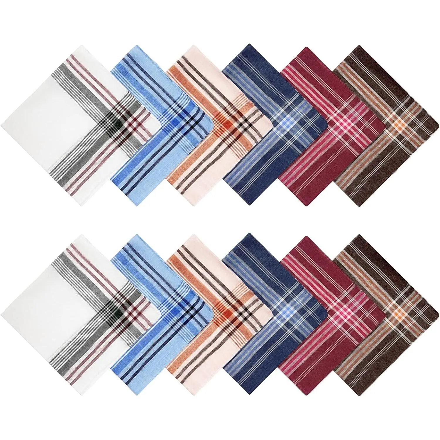 12 Pack Men's Classic Handkerchiefs - Pocket Square Hankies, Assorted 6 Colors(Gift)