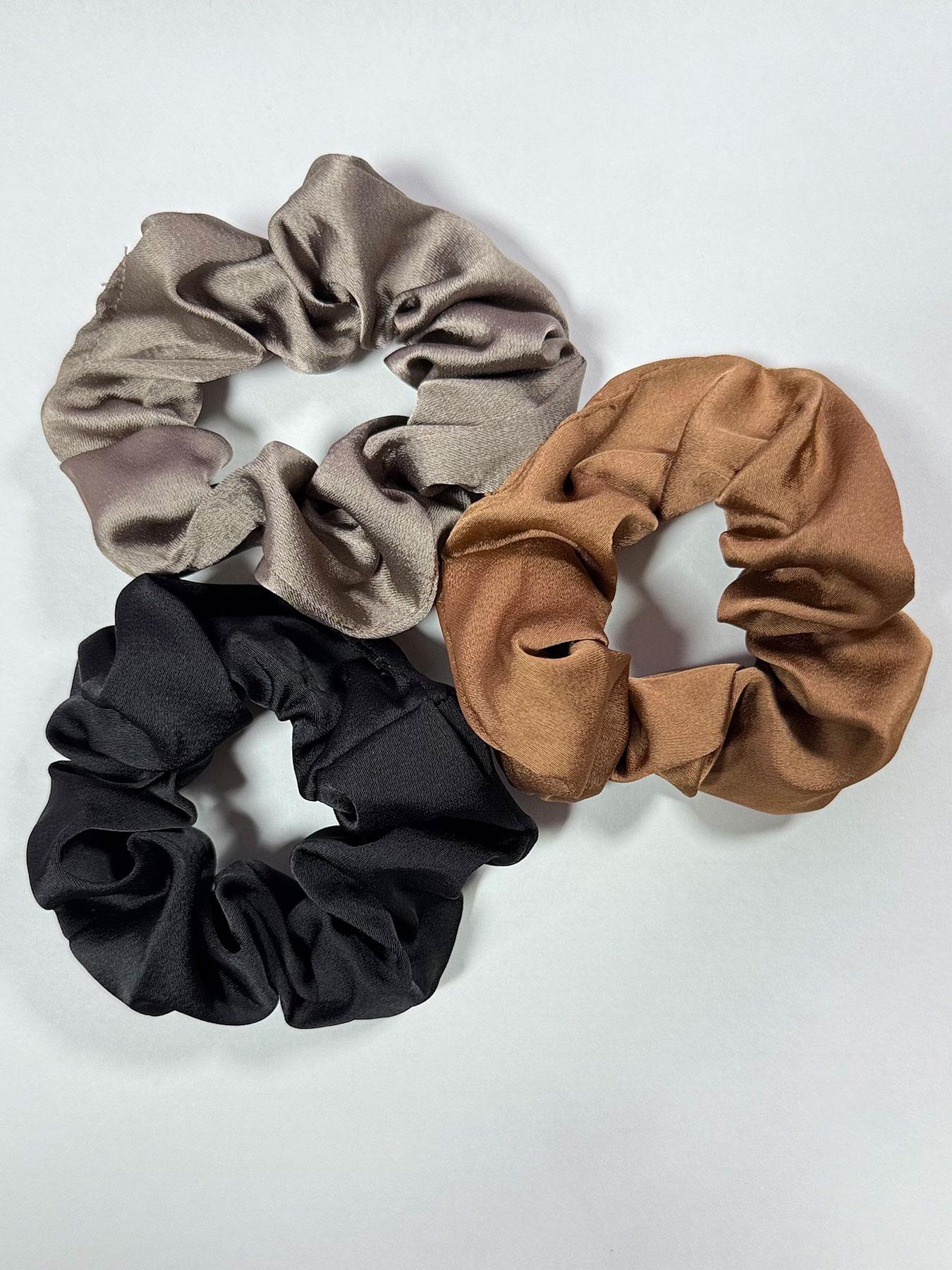 Elegant Satin Hair Ties Set, 3pcs High-Quality Women's Hair Accessories, Vintage Simple Style, Perfect for Styling Buns & Ponytails