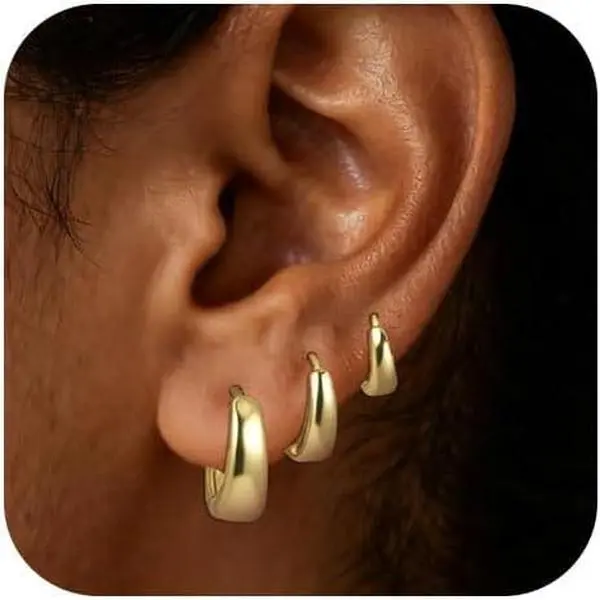 Multi-Pairs Gold Hoop Earrings Set for Women, Chunky Dainty 14K Gold Plated Lightweight Stack Earring Sets, Hypoallergenic Small Huggie Hoops Earrings for Multiple Piercing Trendy Jewelry
