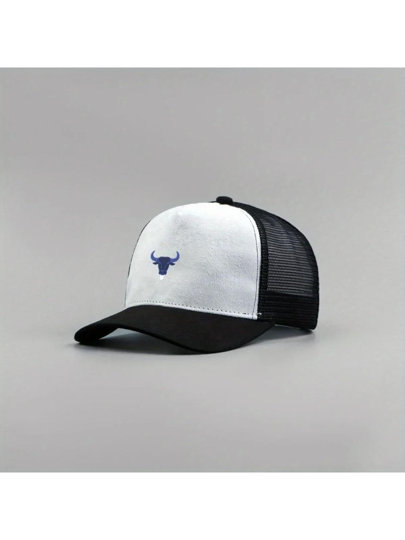 Blue Bull Head Print Unisex Mesh Suede Trucker Hat Spring Summer Breathable Sports Baseball Cap Women Men Outdoor Sun Hat