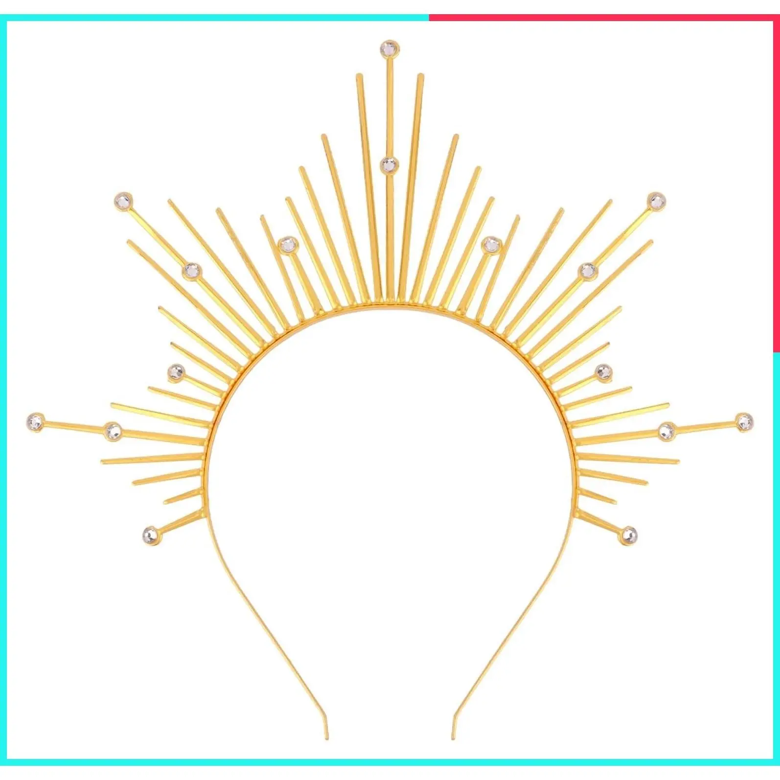 Gold Sunburst Spiked Halo Crown Headband Greek Goddess Metal Renaissance Headpiece for Halloween Cosplay Costume Party Hair Accessories