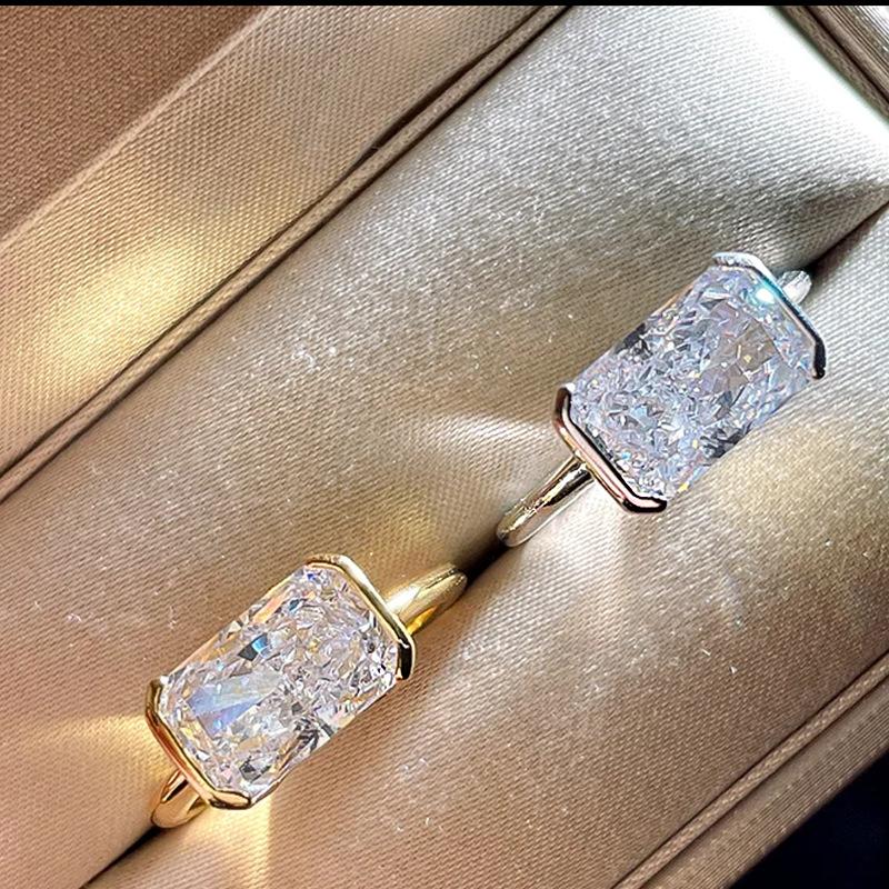 (SR050) S925 Sterling Silver Radiant Rectangle Rings (4ct) Ice Flower Radiance 5A Cubic Zirconia Engagement Rings  Stylish and Versatile , Elegant Charm, Perfect for Women’s Daily Wear and Gifts