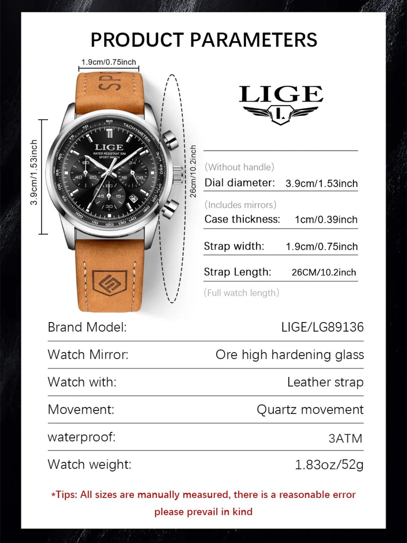Lige Casual Gentleman Fashion Waterproof Luminous Calendar Chronograph Quartz Watch, Multiple Colors, Perfect Gift, Silver Color