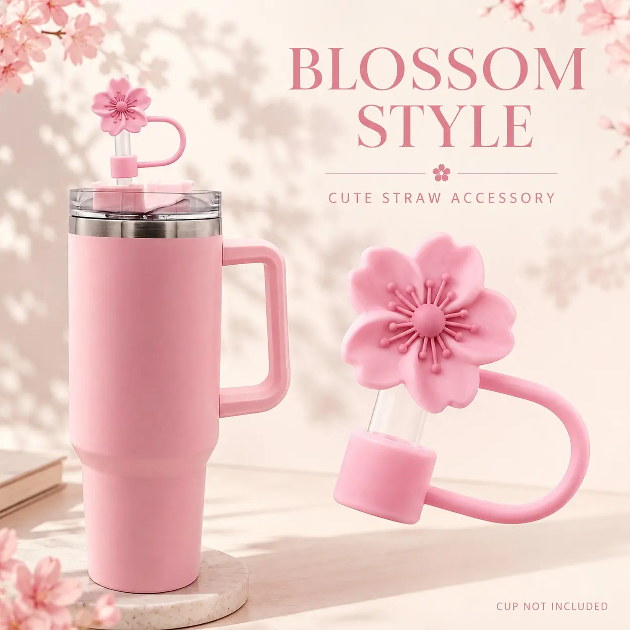 Flower Shaped Straw Tip Cover, 1/4 Counts Lovely Reusable Silicone Straw Topper, Modern Decorative Straw Cap for Indoor & Outdoor, Straw Spout Lid