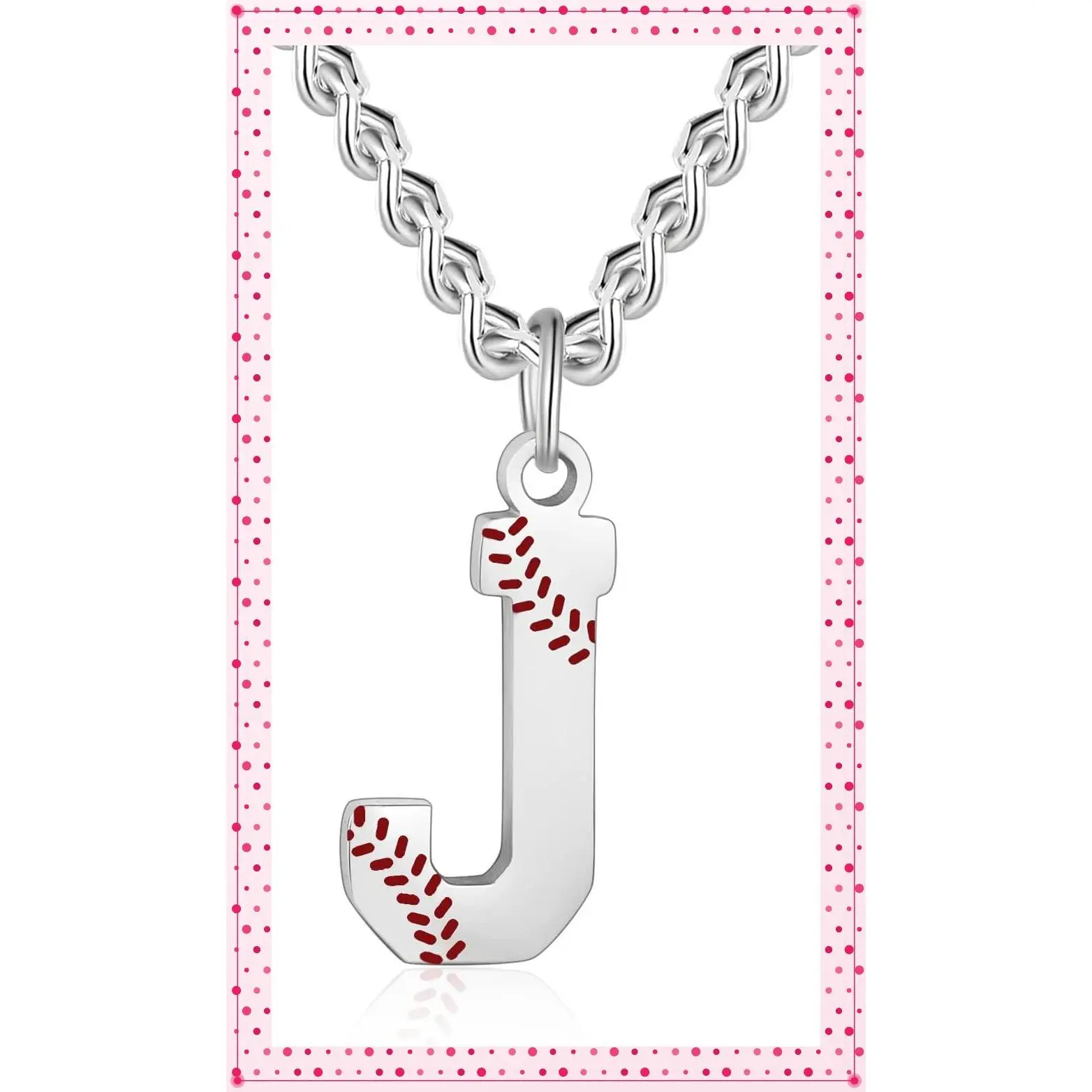 Baseball Initial A-Z Letter Necklace - Men's Baseball Charm Pendant in Stainless Steel Silver Chain, 22inch Personalized GiftGift