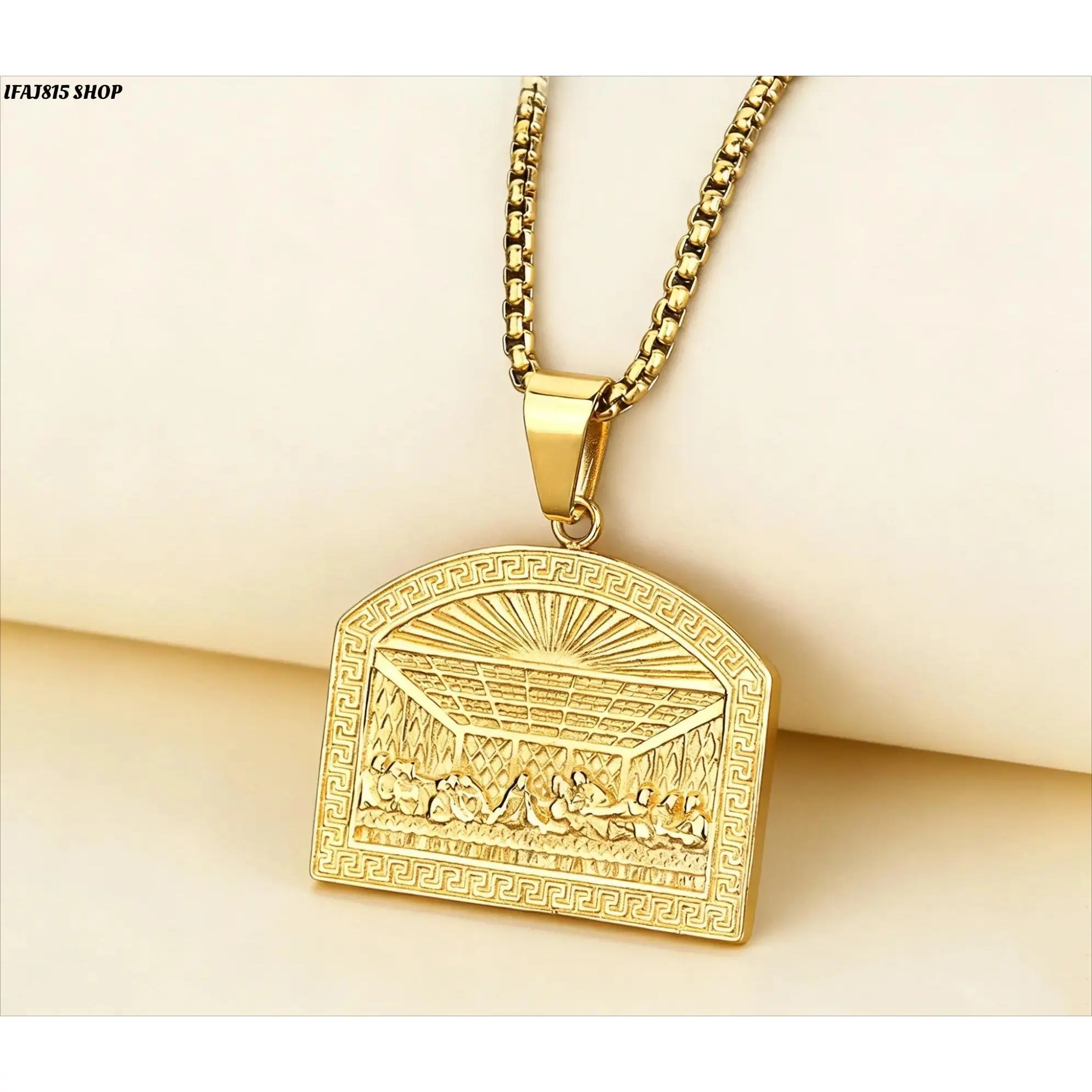 18K Gold Plated Jesus Last Supper Pendant Necklace, Titanium Steel Statement Jewelry with 60cm Golden Rope Chain, Hip Hop Streetwear Accessory for Men Women, Holiday Birthday Anniversary Gift