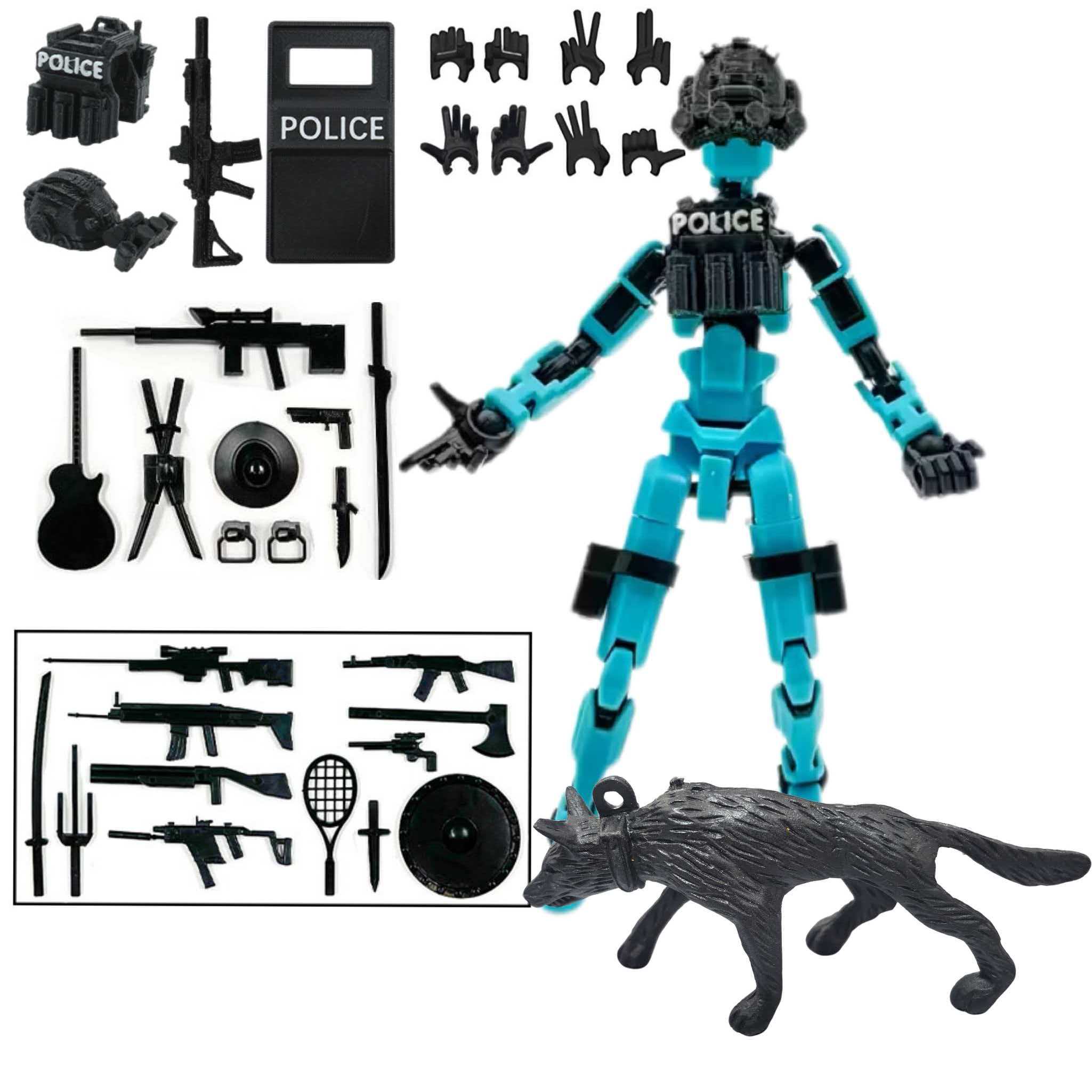 T13 Action Figure Police Style Military Theme Doll with K-9, Jointed Figure, Desktop Collection Decorative Ornament, Perfect for Collectors