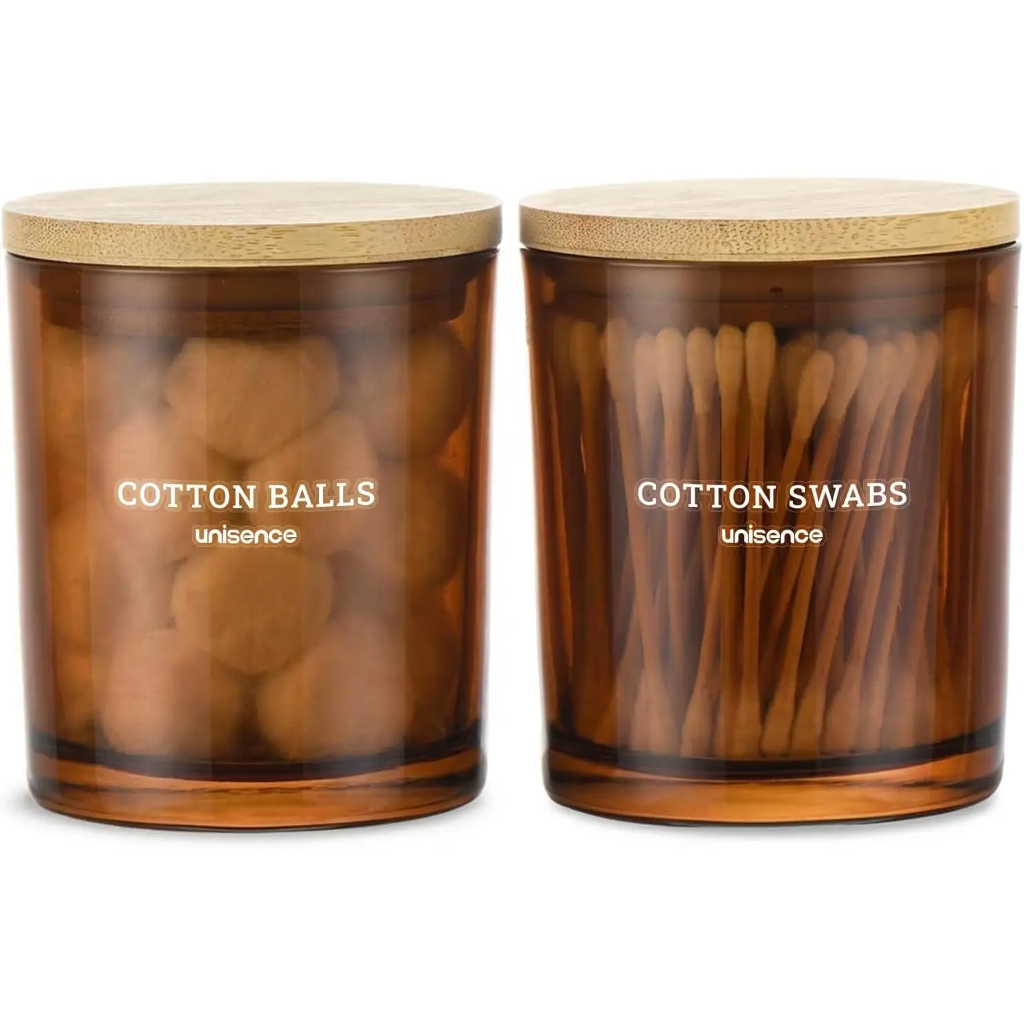 Glass Qtip Holder 2 Pack , Qtip Holder Dispenser Bathroom Set Bathroom Organizers and Storage Q tip Holder with Lid Makeup Storage Organizer for Cotton Swabs,Cotton Balls,Pads ,Amber