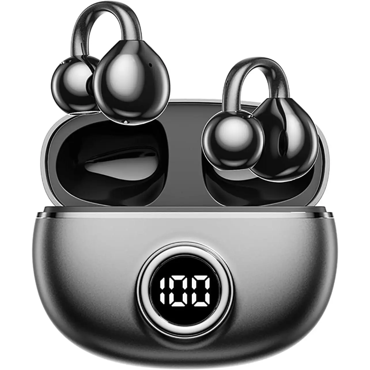 Clip Earbuds for Small Ears, Open Ear Wireless Bluetooth 5.4 Headphones, 40H Playtime Air Conduction, Comfort Fit for Glasses, Waterproof Sport Ear Buds with Digital Display & MIC
