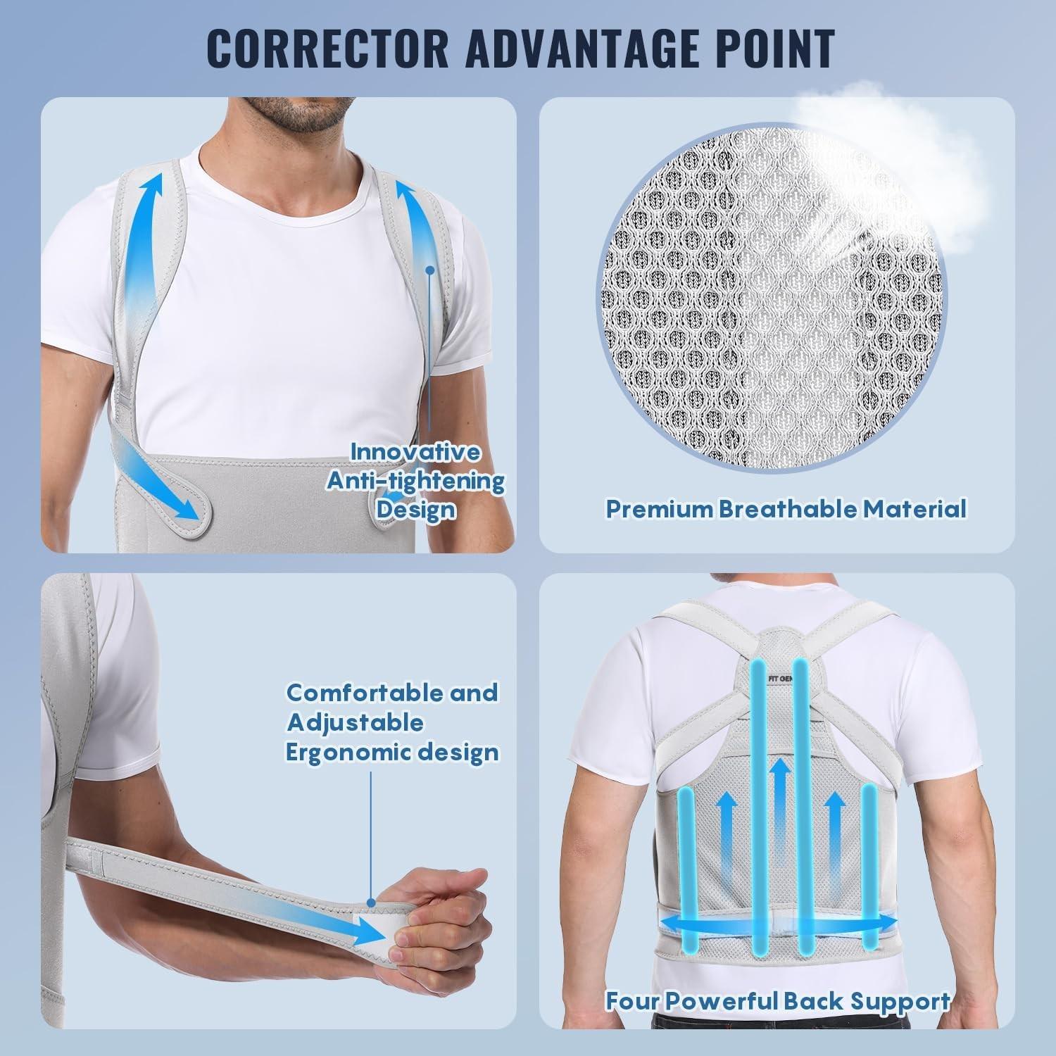 1PC Back Support Posture Corrector, Back Posture Belt, Posture Straightener, Breathable Anti-Hunchback Design for Office & Home Use, Comfortable and Adjustable Support Band