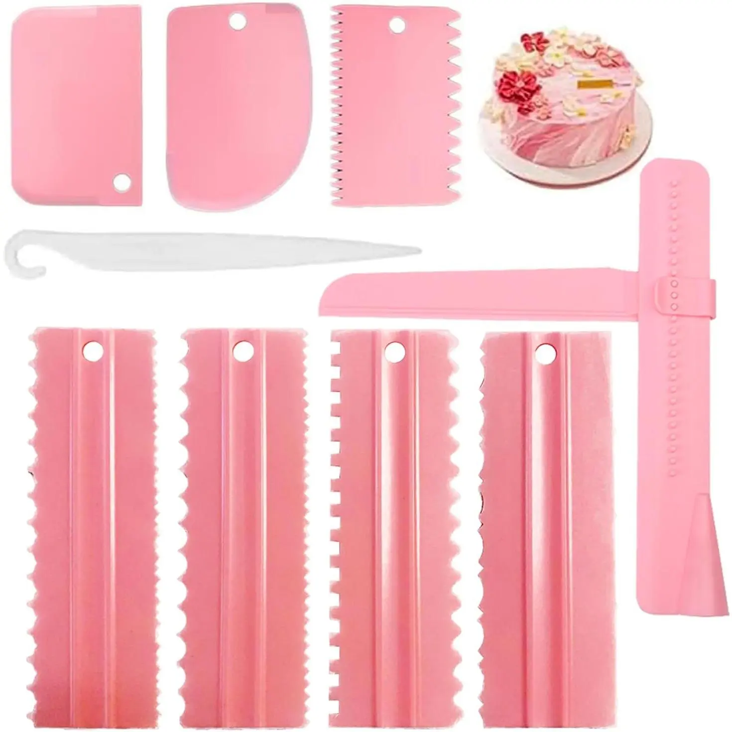 Cake Scraper Set of 9 Packs, Cake Scraper  Set, Adjustable Icing Scraper Polisher Tool, Cake Decorating Comb, Icing  Plastic Sawtooth Cake Icing Kitchen Baking Cake  ()