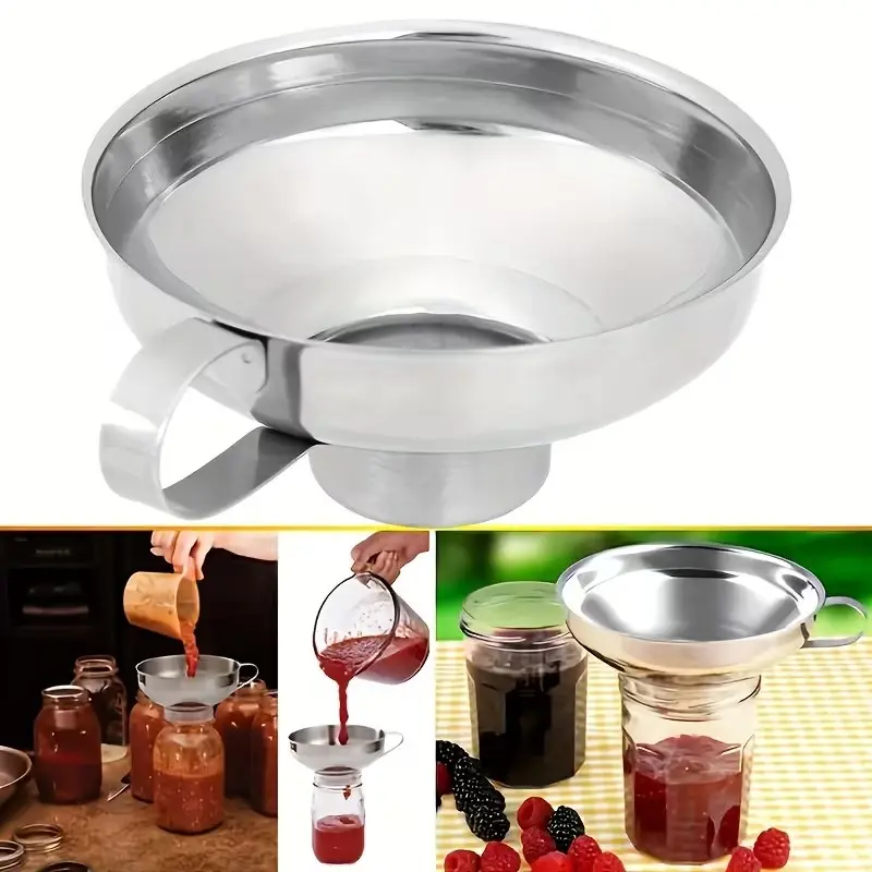 High-Quality Canning Funnel with Filter, Suitable for Wide Mouth and Regular Mason Jars, Kitchen Use, Stainless Steel, 3-Piece Set
