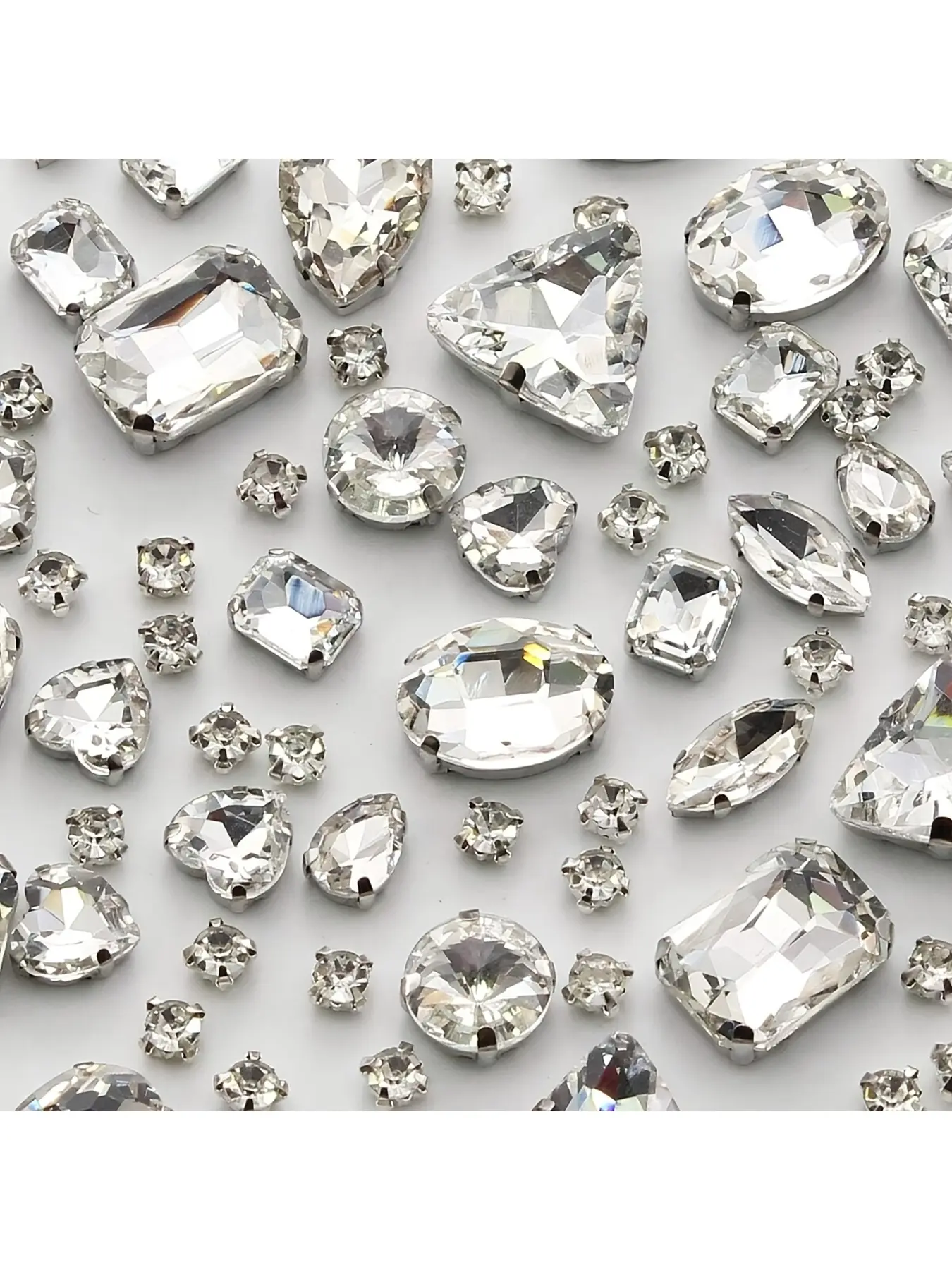 130Pcs Clear Sew On Rhinestones, Metal Prong Setting Claw Rhinestones, Mixed Shapes Glass Stones, Suitable for Jewelry, Garments, Clothes, Shoes, Dresses & All Kinds of Apparel Decorations