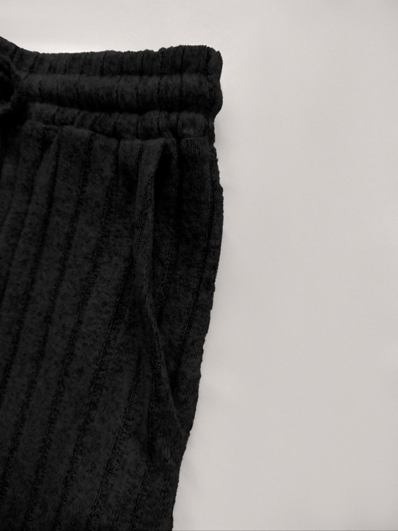 Women's Slim-Fit Solid Color Ribbed Fleece Bodysuit and Wide-Leg Pants Set, Fashionable Comfortable Fabric for Daily Wear