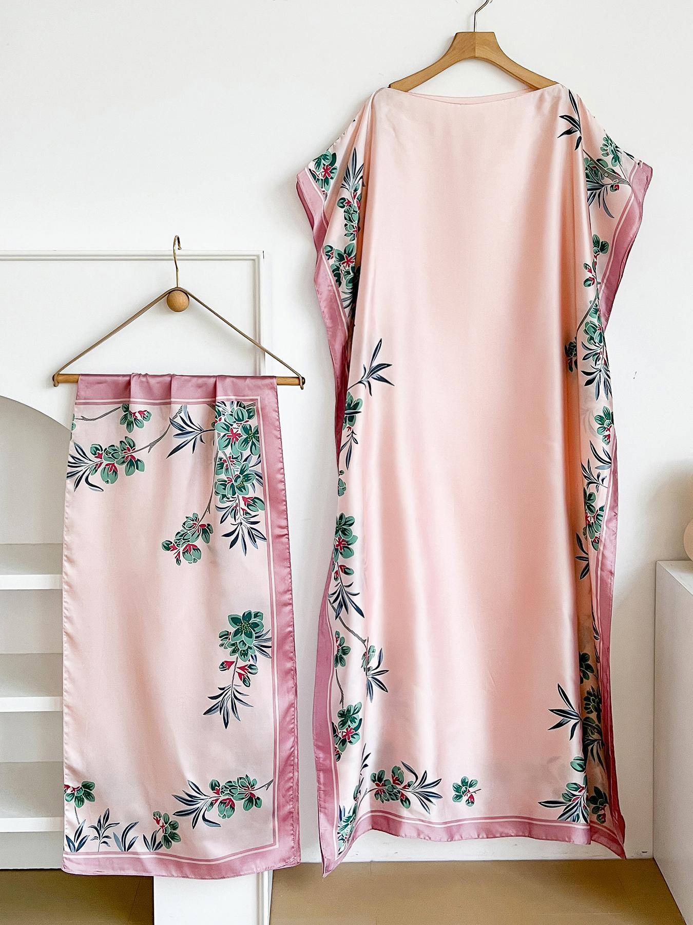 Women's Leopard Print Long Sleeve Kimono & Bandana Set, Casual Open Front Outerwear & Square Scarf Set for Beach Vacation, Ladies Clothes Accessories for All Seasons