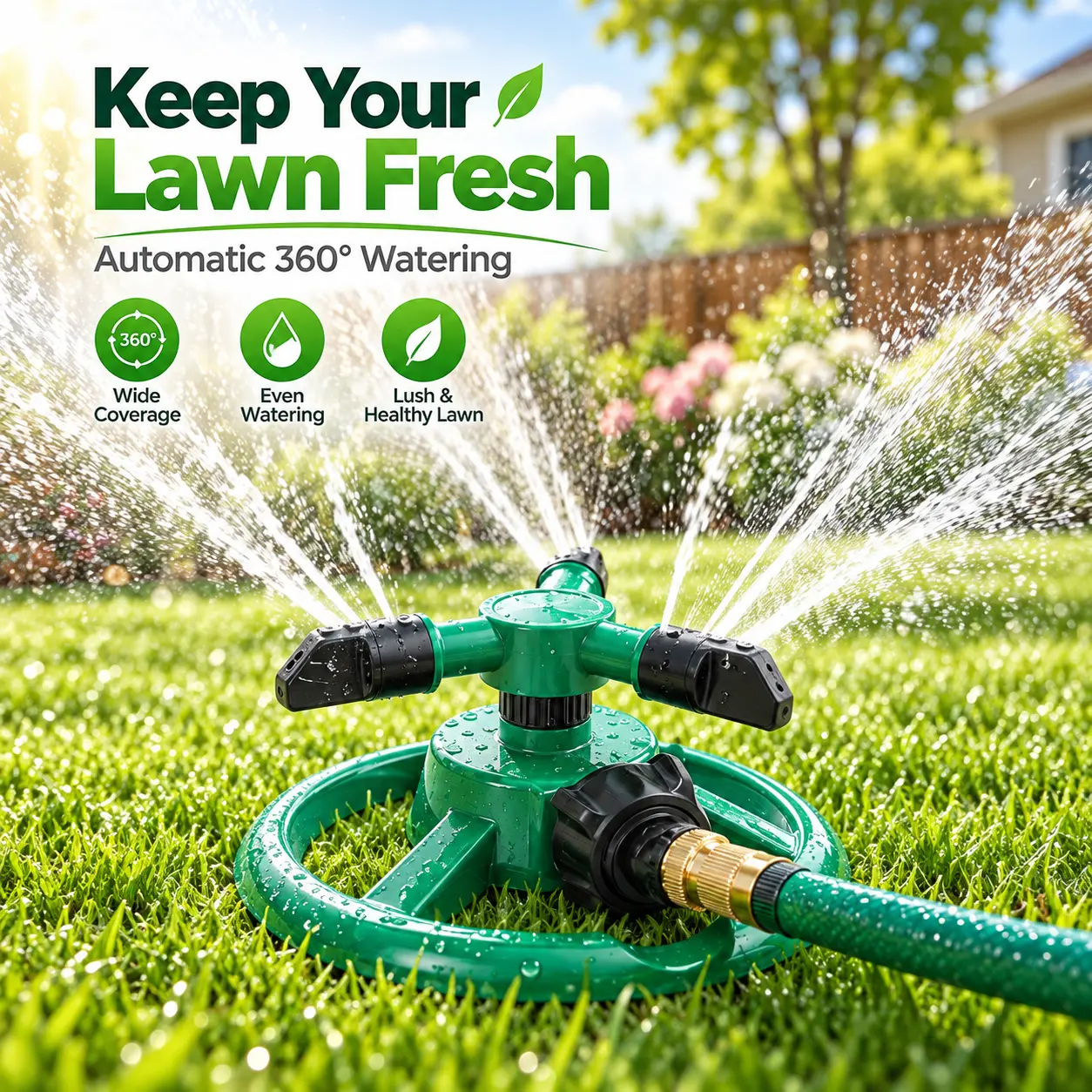 3-Arm 360-Degree Rotating Plastic Automatic Irrigation Sprinkler, Auto-Water Tool for Busy Gardeners, Even Spread Mechanical Multi-Nozzle Water Spray Sprinklers Watering Equipment for Lawn/Farm Outdoor Plants