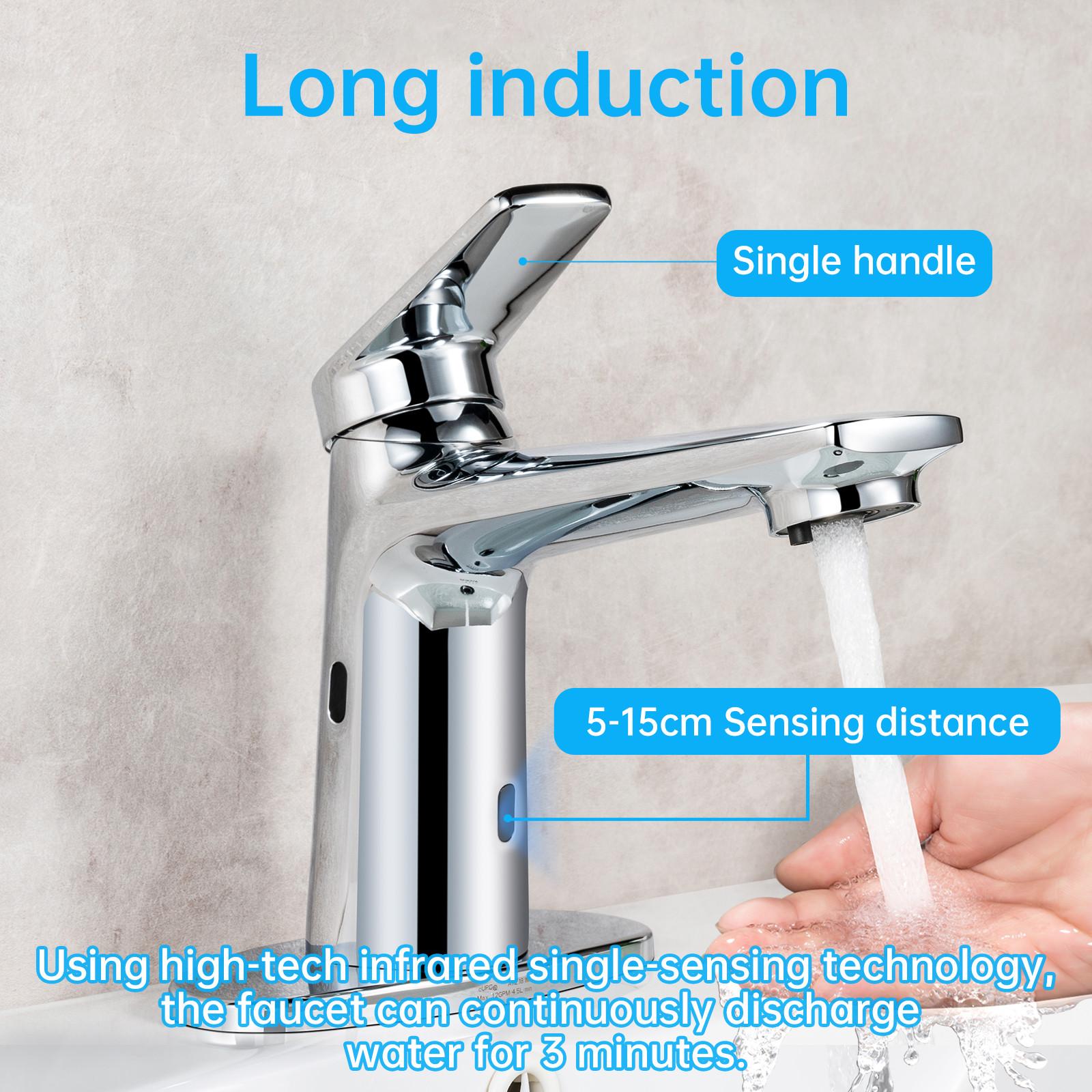 Bathroom Faucet with Soap Dispenser, Adjustable Hot & Cold Water Temperature, Short & Long Sensor Modes, Touchless Automatic Basin Sensor Faucet