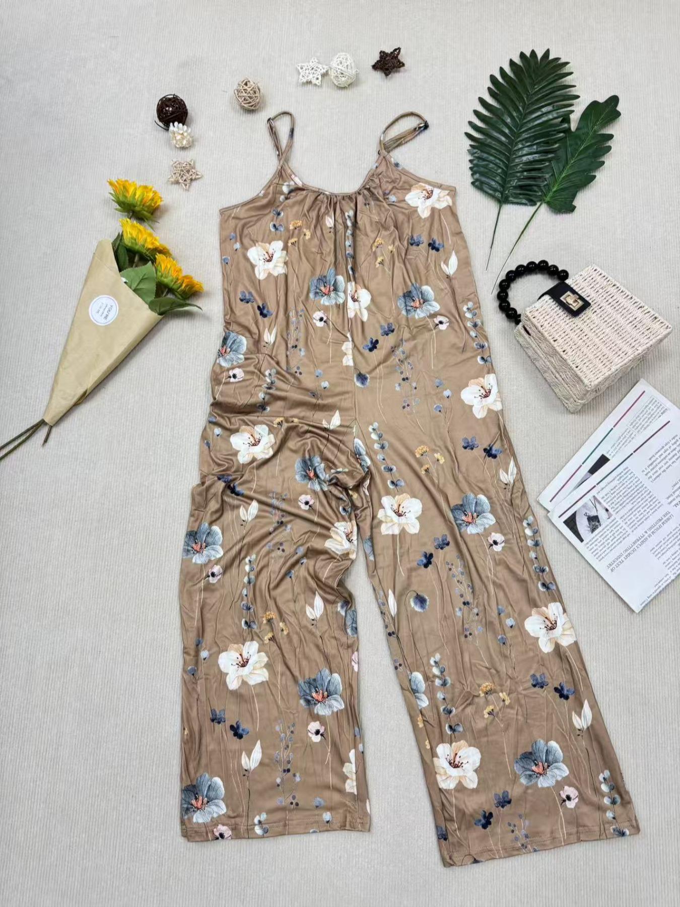 Comfortable Loose Jumpsuit, Perfect Vacation Selection, Just Right Pocket Design, U Neck Ruched Fit, Precise Tailoring, Sleeveless, Floral