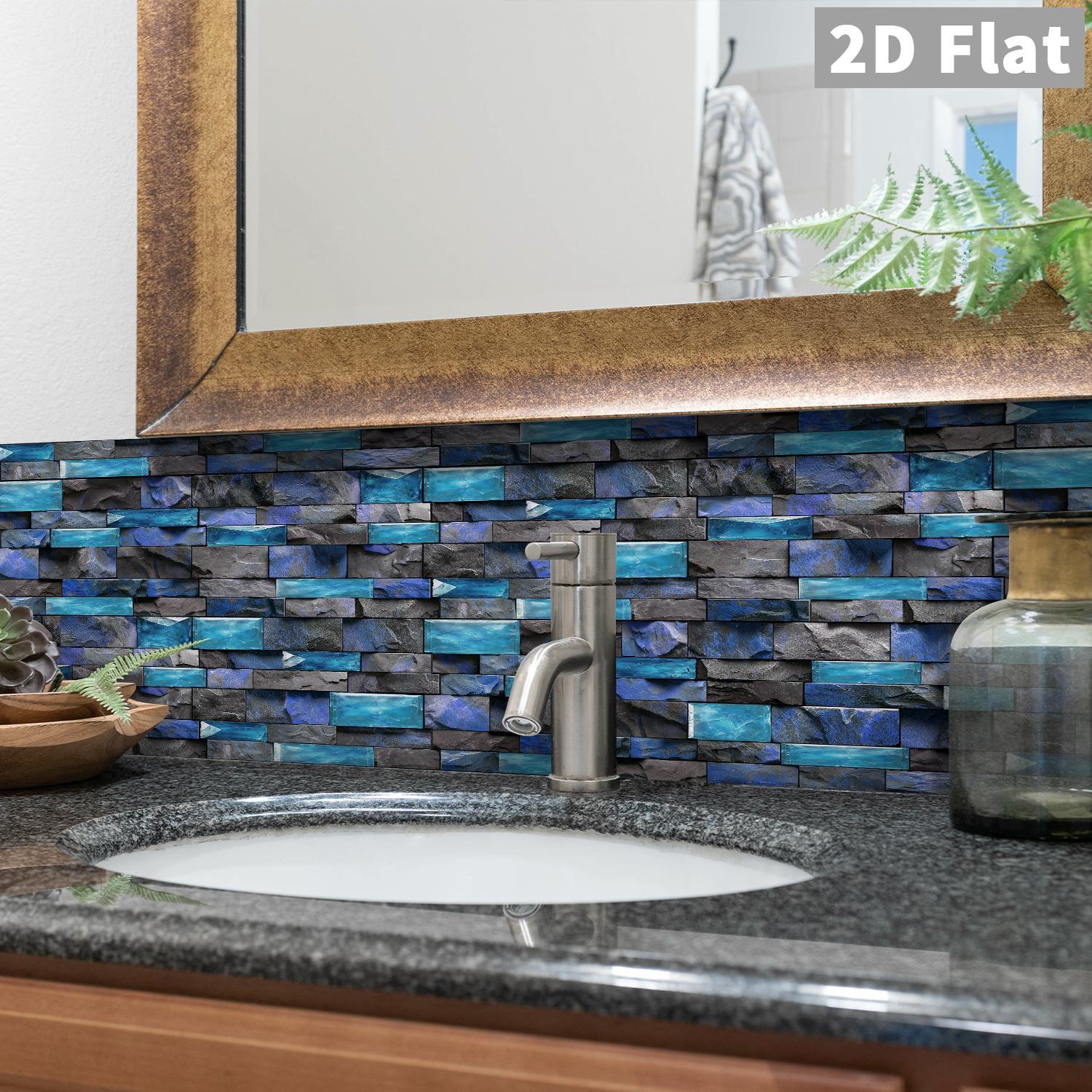 12/24/48 Sheets Tile Stickers,High Quality Look, DIY Easy,Striped Marble Peel & Stick Tile Stickers - Waterproof Wall Sticker Square Backsplash For Kitchen Bathroom Home