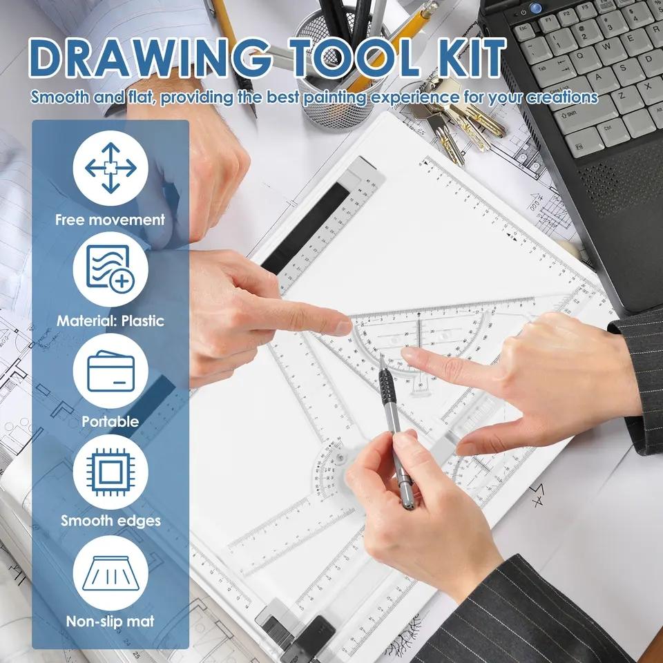 A4 Drawing Board, Multi-Functional Sketching Table with Clear Adjustable Measurement System, Compact Design for Artists