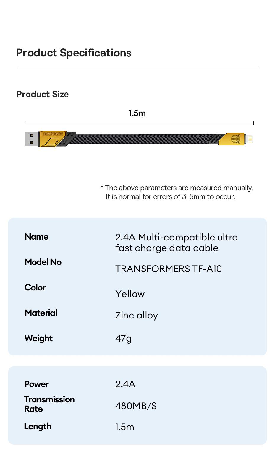 Transformers TF-A10 For iOS Data Cable Maximum Support 6A Current Output Cell Phone Fast Charging Cable