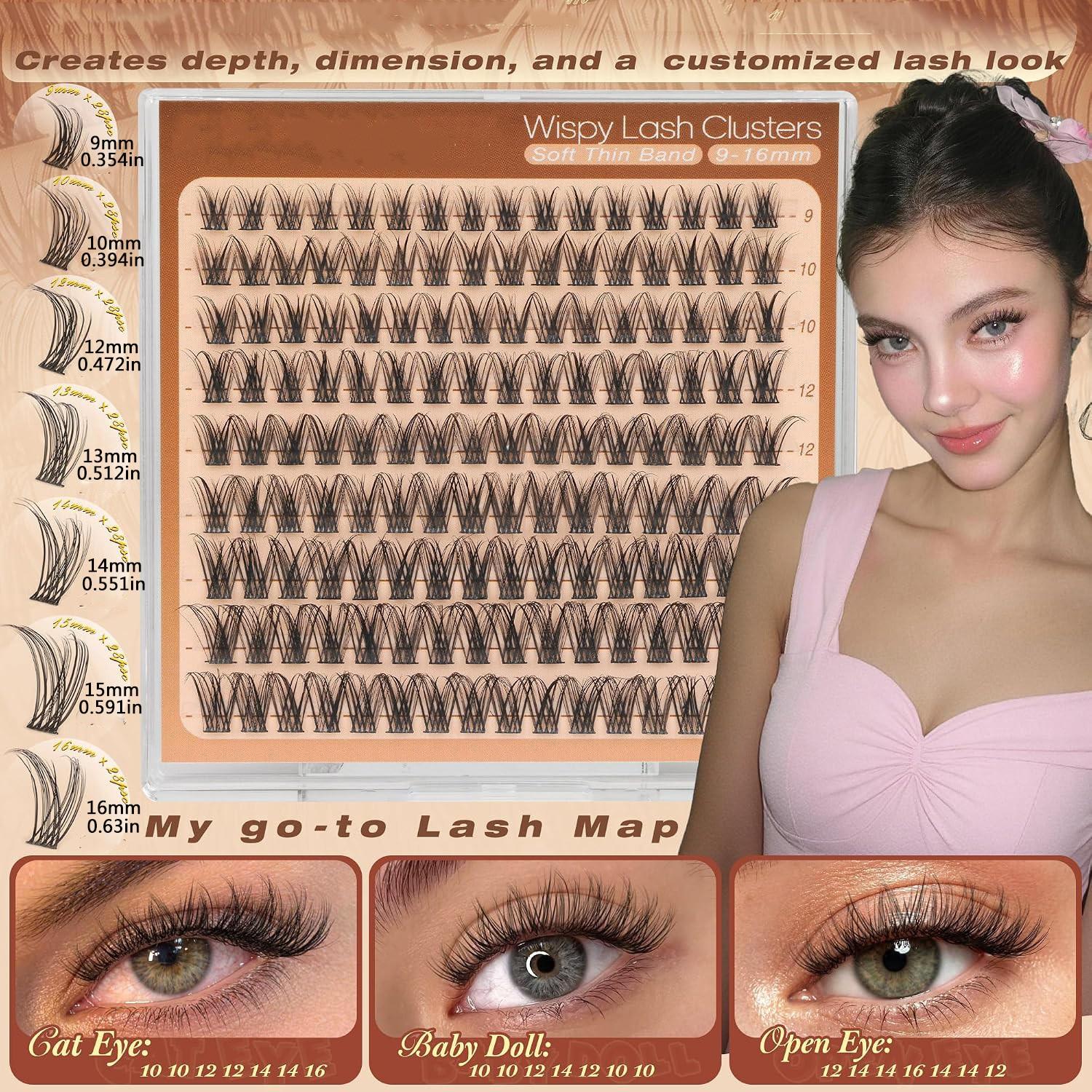 Comic Fine Curl Beauty Eyelash Clusters, Natural Fluffy Soft, 9-16mm Mixed Lightweight DIY Lashes, Suitable for Daily and Cat Eye Makeup