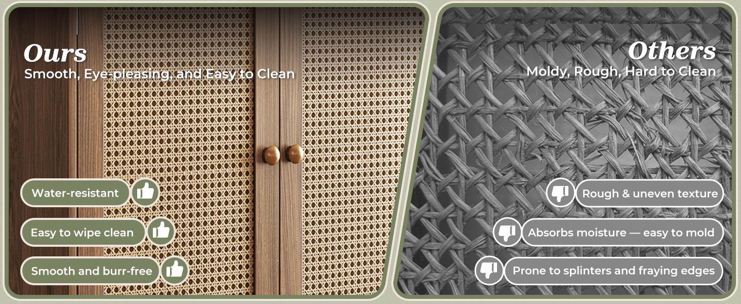 Huuger Buffet Cabinet with Storage, Storage Cabinet with PE Rattan Decor Doors, Media Console with Solid Wood Feet, Sideboard Cabinet for Hallway, Entry, Living Room