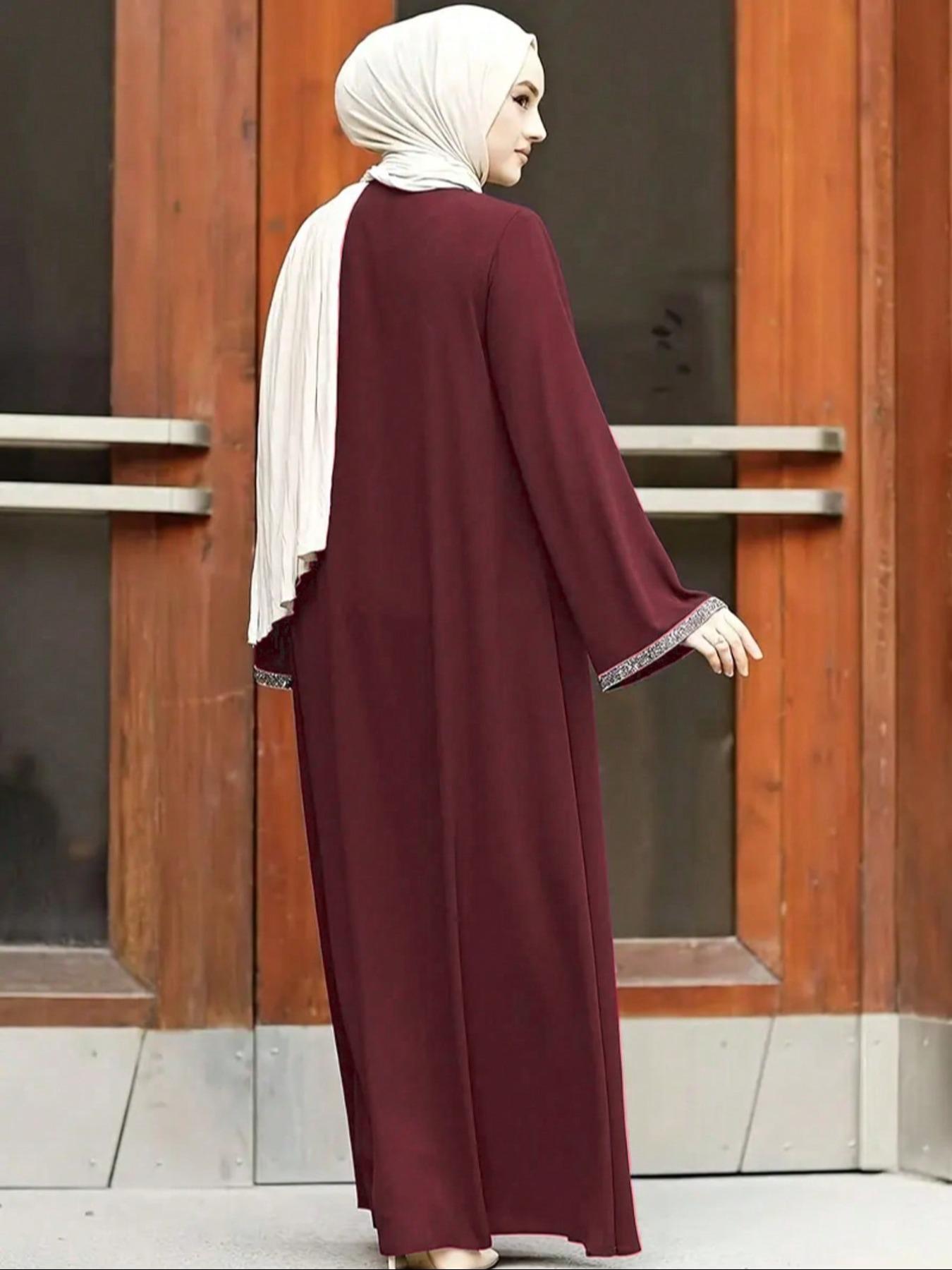 Women's Contrast Binding Zipper Long Sleeve Dress, Solid Color Round Neck Long Dress for Daily Wear, Ladies Clothes for All Seasons