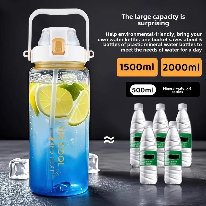 Women's High-Capacity Gradient Color Water Bottle, Durable Plastic Cup with Scale & Straw, Ideal for Summer Sports, Model Xinghao Yb-0838