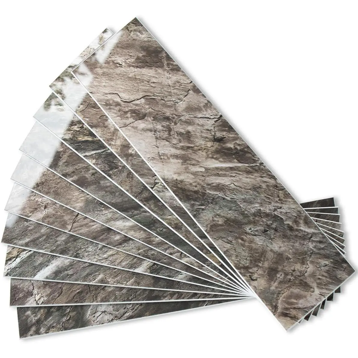 4- Polished Brown Peel and Stick Backsplash Wall Tiles, 3" x 12" PVC Faux Stone Stick  Tiles for Backsplash Kitchen, Bathroom, Laundry Room, Camper, Fireplace