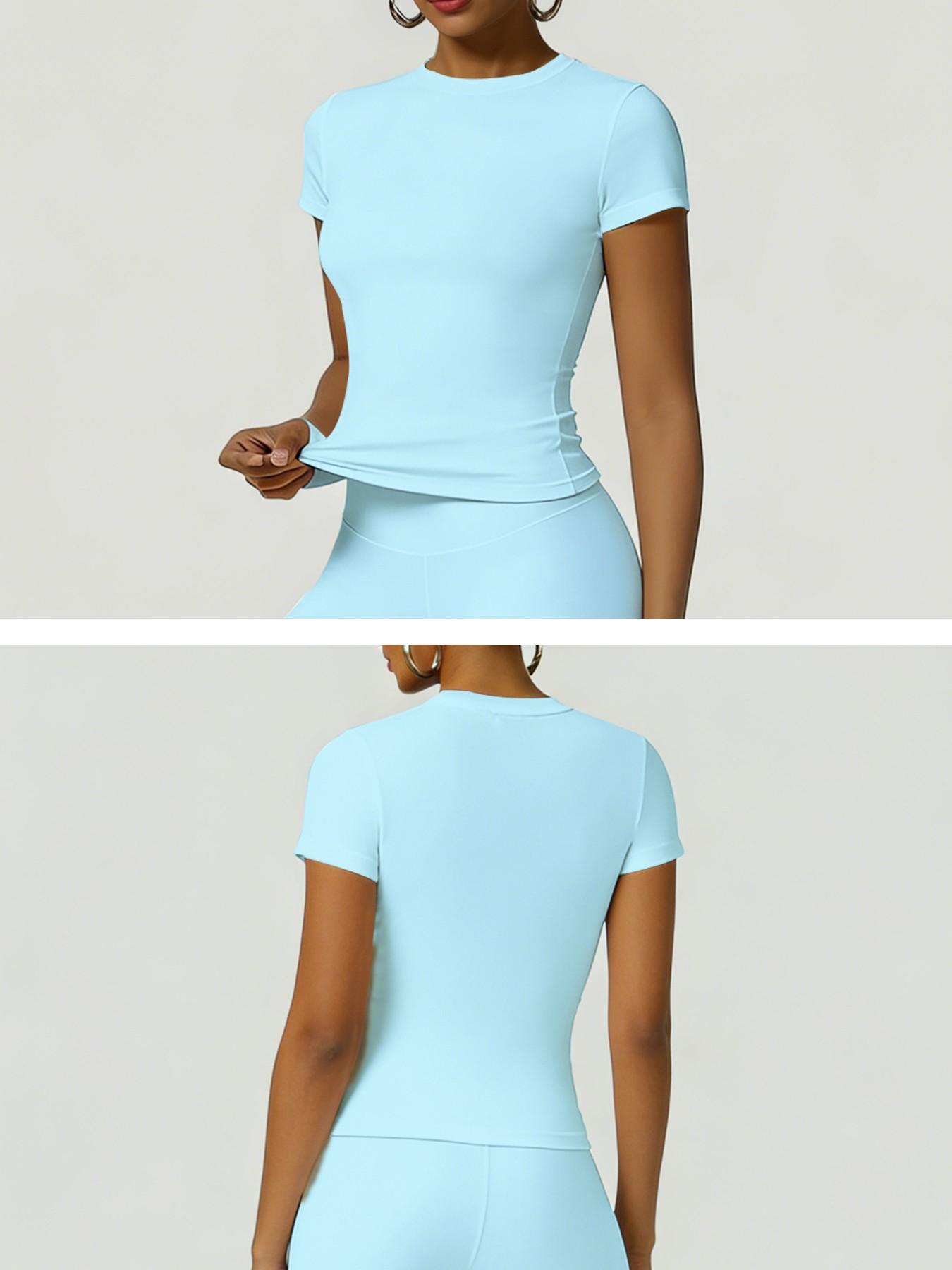 Women's Sportswear Set, Workout Gym Clothing, Training Clothes, Slim-Fit Round Neck Short Sleeves & High-Waisted Yoga Pants, Ideal for Gym Running Outdoor Activities