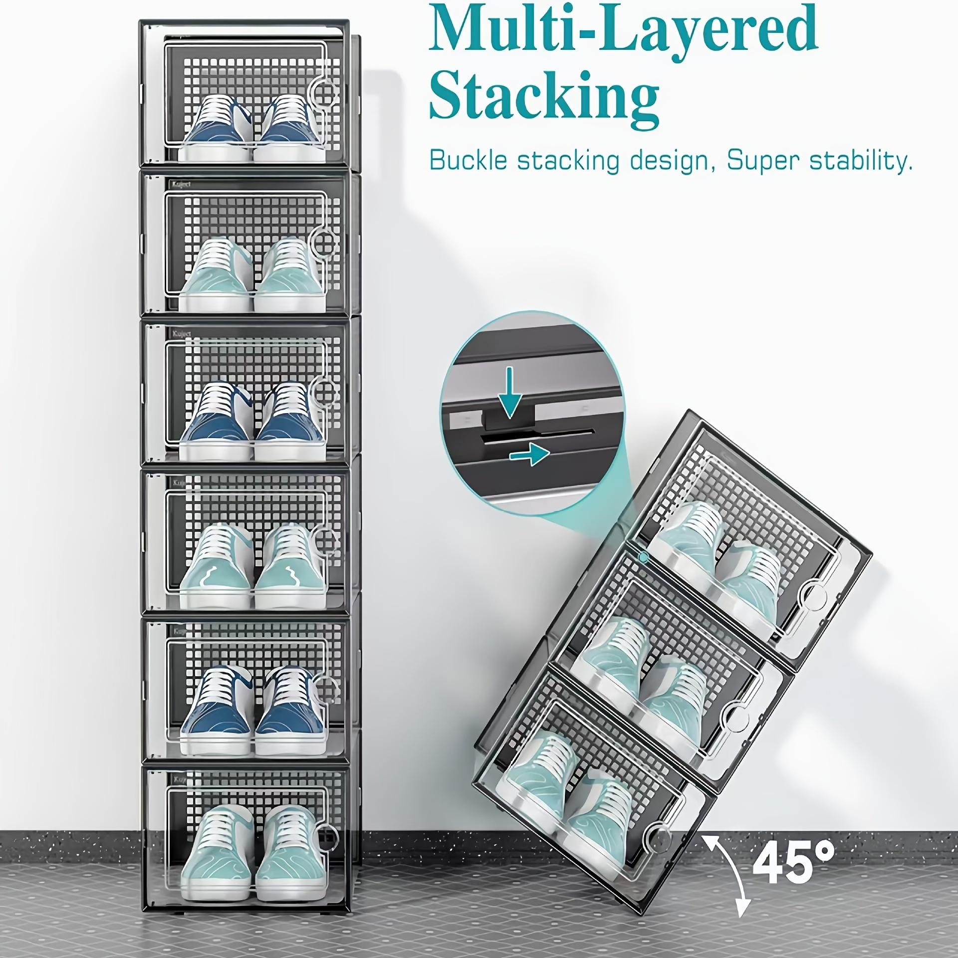 Shoe storage boxes, Shoe organizer, 6-piece sets, Collapsible shoe boxes, made of transparent material with lids, foldable stackable containers, ideal for organizing sneakers and saving space in entryway, Clear stackable drawers