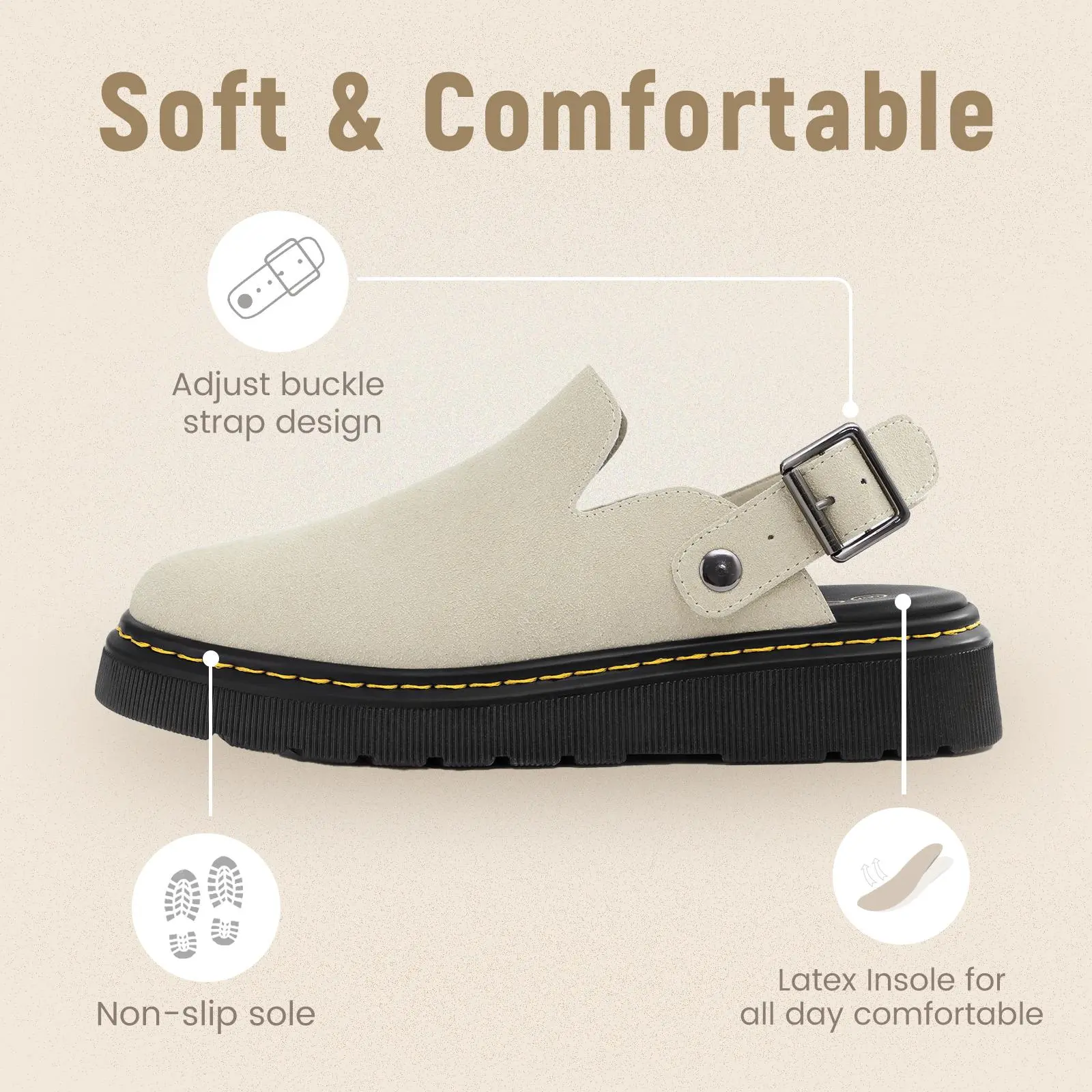 Athlefit Women's Slip-on Suede Clogs Comfortable Latex Footbed Slingback Mules with Adjustable Strap for Work Walking Daily Wear slippers Footwear Girl tiktokshopbacktoschool,back to school,back to school haul