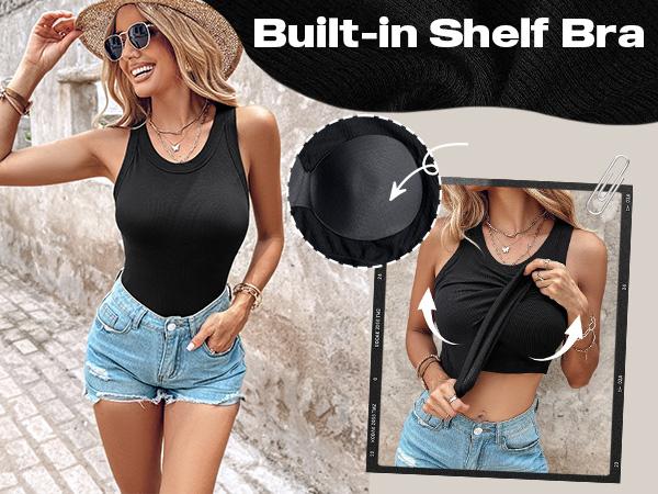 ChicMe Built-in Bra Tank Top Ribbed Racerback Tops Women Going Out Tops Everyday Basic Tanks Padded Tops ChicMe Built-in Bra Tank Top Ribbed Racerback Tops Women Going Out Tops Everyday Basic Tanks Padded Tops