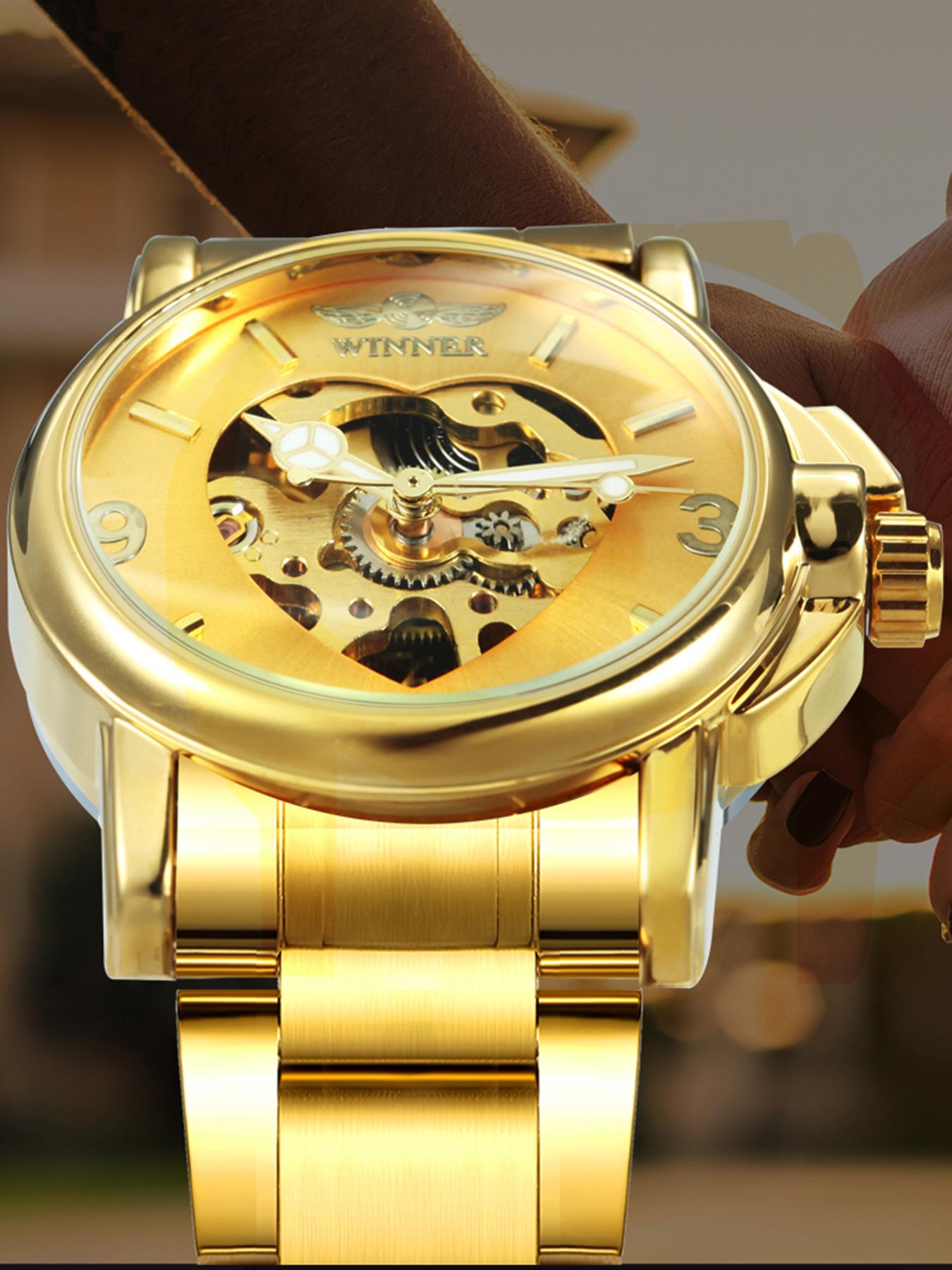 1pc Elegant Skeleton Automatic Mechanical Watch for Women Luminous Hands Stainless Steel Strap Business Fashion Ladies Watches Top Brand Wristwatches Gifts