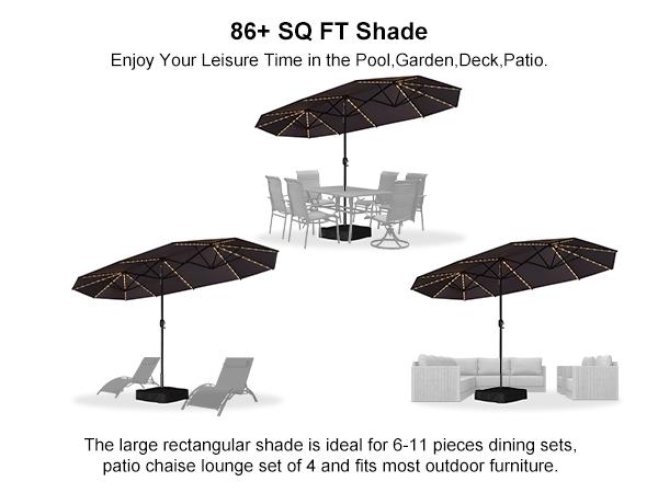 PURPLE LEAF 13 ft Table Umbrella with Lights Double-Sided Market Umbrella with Base