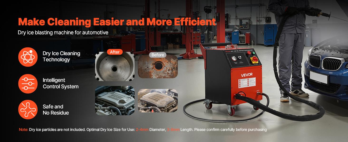 VEVOR Dry Ice Blasting Machine, 11LBS (5KG) Capacity Dry Ice Cleaning Machine with 4 Nozzles, Adjustable Pressure Dry Ice Amount, Movable Blaster Cleaner for Automotive Ship Aviation Chemical, 120V