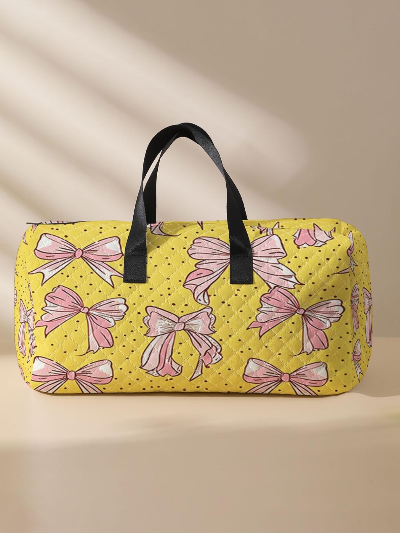 2024 New Style Quilted Bow Pattern Duffle Bag, Large Capacity Travel Bag, Portable Overnight Duffel Bag with Shoe Storage, Fashionable Travel Bag for Women & Girls