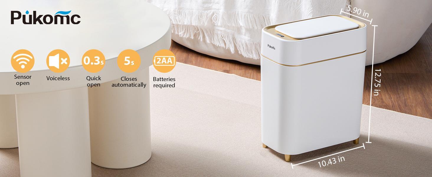PUKOMC Smart Sensor Trash  can  : Battery-powered, waterproof, and durable. Features wave/knee induction, voiceless opening, and a removable liner for multipurpose use. nordic garbage bin automatic trash bin cleaner