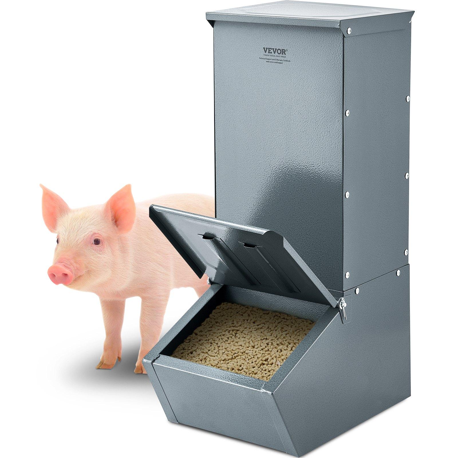 fathersdaygift VEVOR Hog Feeder, 2.2 Bushel Capacity, Single Door Pig Feeder, Heavy Duty Steel Piglets Feeder, Multipurpose Trough Creep Feeder, Outdoor Livestock Feeder Farm Accessory for Feeding up to 5 Hogs