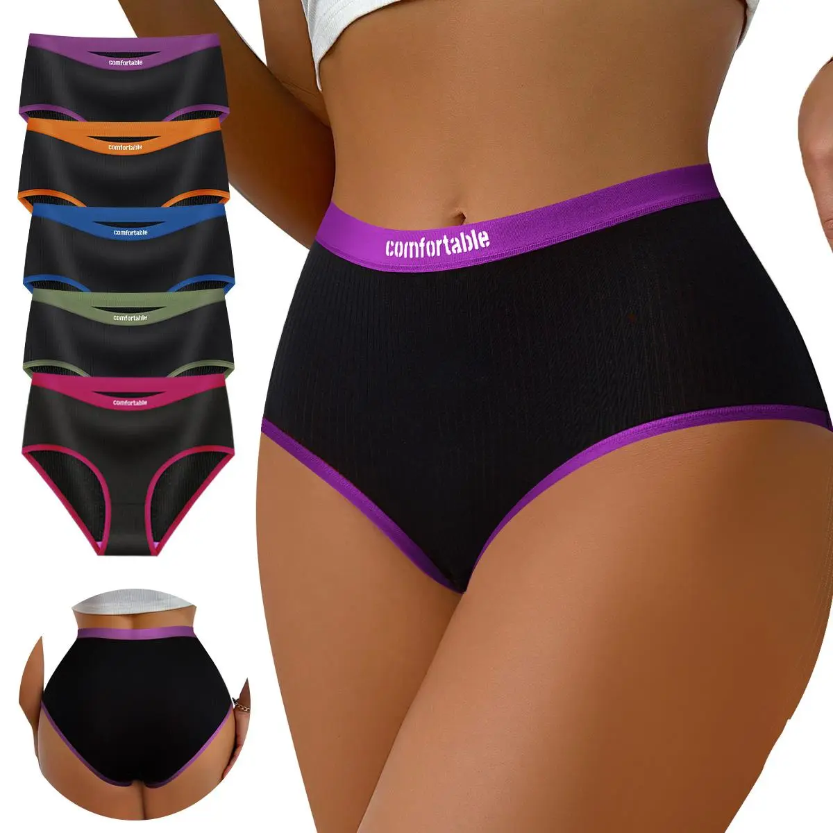 5‑Pack Women's High‑Waisted Cotton Briefs, Soft Breathable Solid‑Color Basic Fit Smooth Skin-Friendly Panties, Elegant Full‑Coverage Ladies Intimates for All‑Day Everyday Wear, S‑XXL Clothes Womenswear Elastic Fabric Athletic Activewear