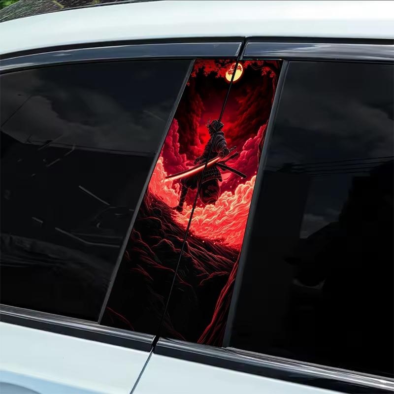 Akatsuki Samurai Style Themed Stickers 2-piece B-pillar waterproof, scratch-resistant, suitable for all models - cars, suitable for Audi, Honda, Mitsubishi, Ford, Volkswagen, BMW, Opel, Porsche, Citroen. Sedan, SUV, MPV