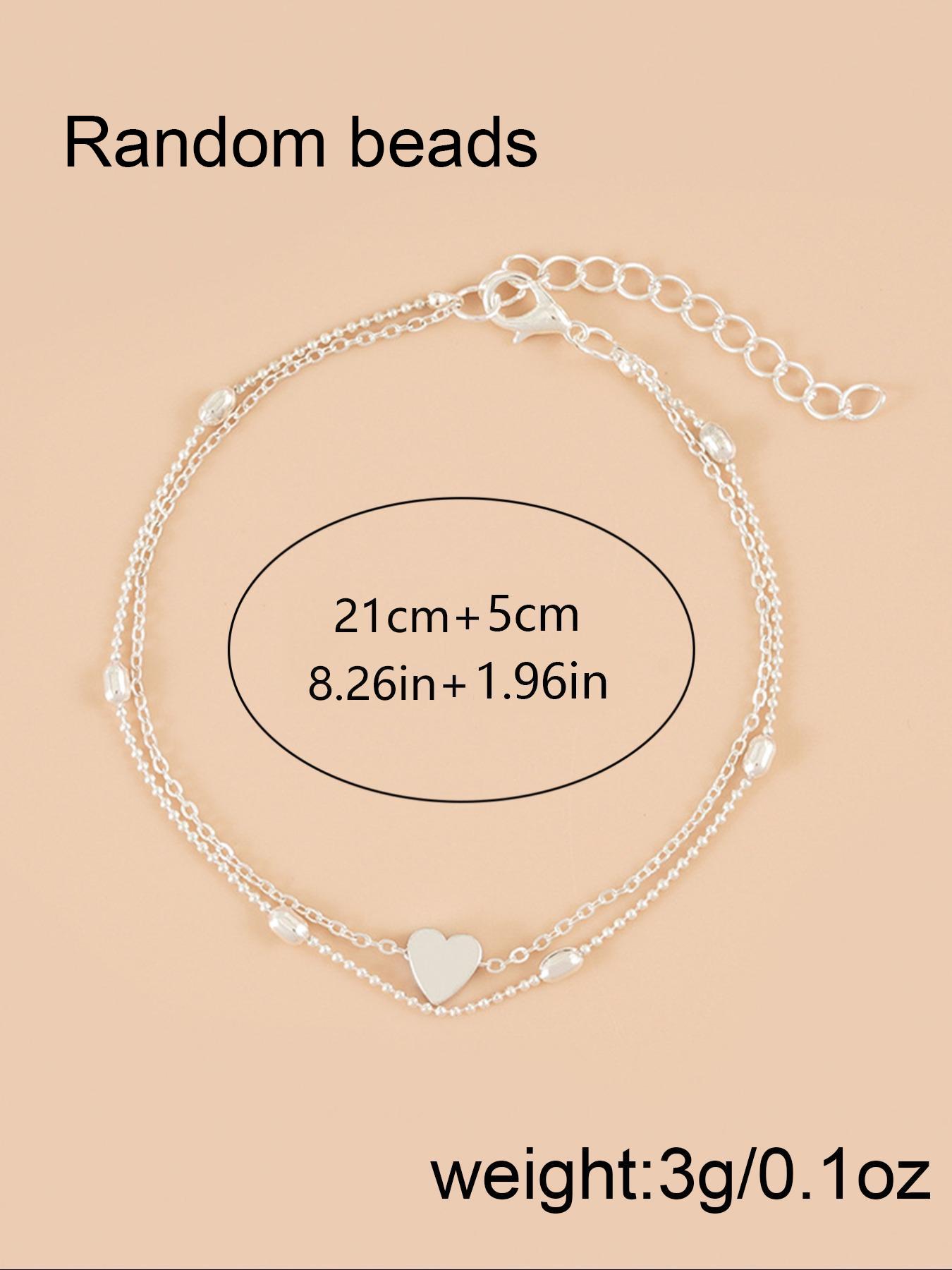 Women's Summer Beach Vacation Heart Design Layered Anklet, Fashionable Simple Star Beaded Ankle Bracelet, Multi-Layer Pearl Chain Jewelry, Trendy Jewellery Accessories