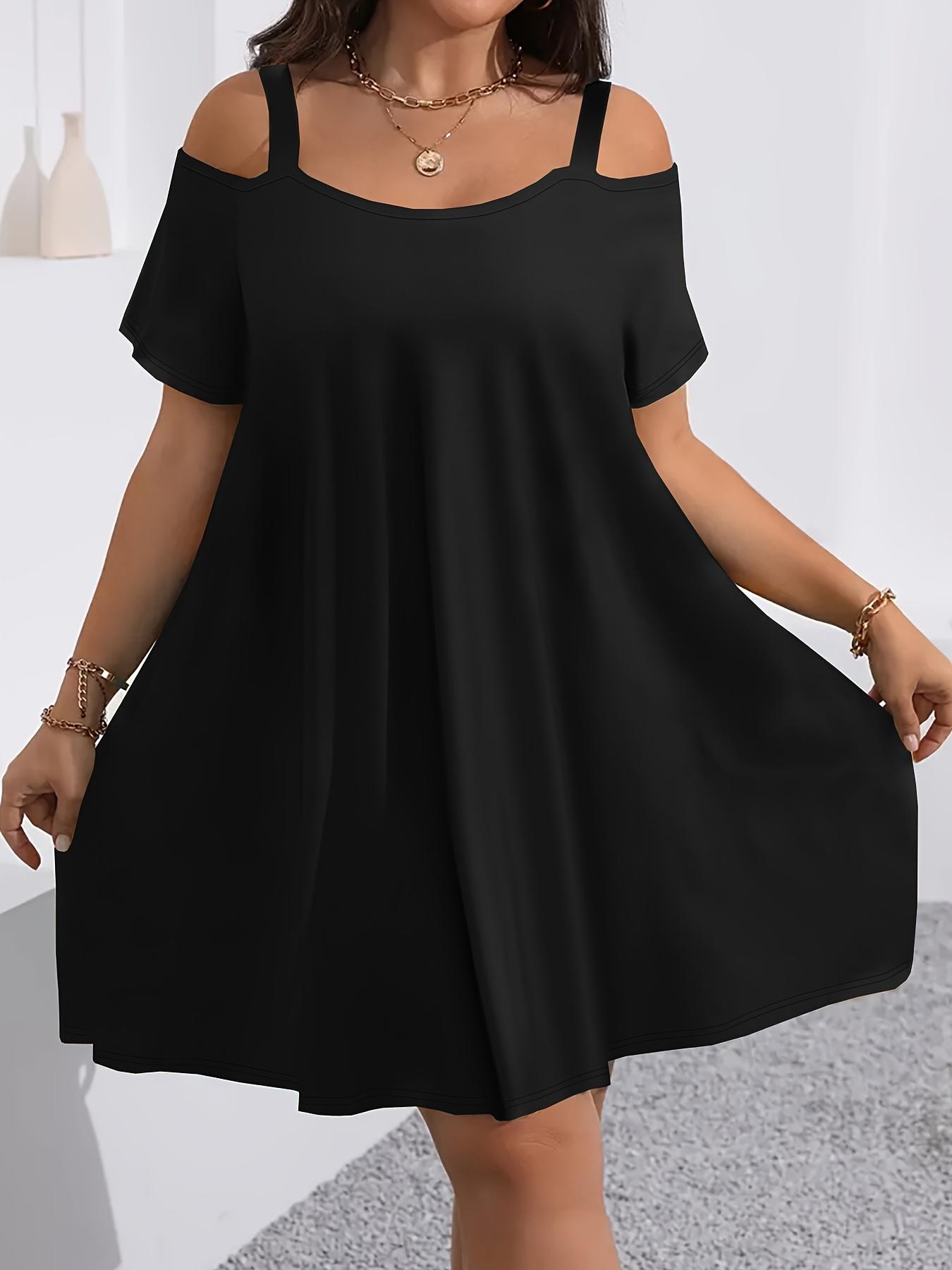 Plus Size Women's Lady Short Sleeve Summer Shoulder Cut Out Fitted Casual Midi Dress, Womenswear, Comfortable Fabric, Perfect for Bridesmaids, Vacation, Travel