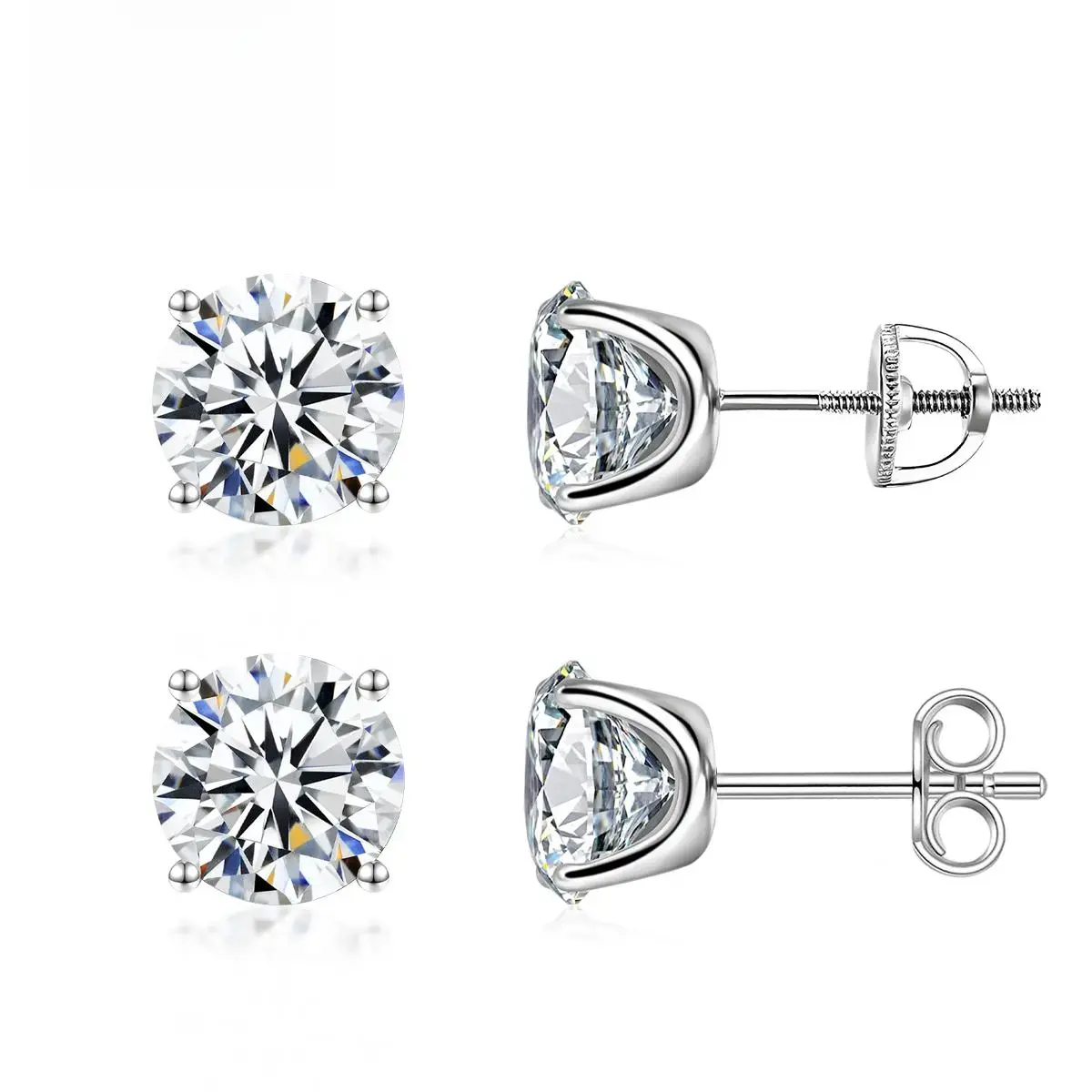 S925 Solitaire Four Prong Earrings Screw Back/Butterfly Back Lab-Created Moissanite Stud Earring Moissanite Jewelry Perfect Birthday Mother’s Day Christmas Gift for Men Women Wedding Set Diamond Stud Earrings White Stud