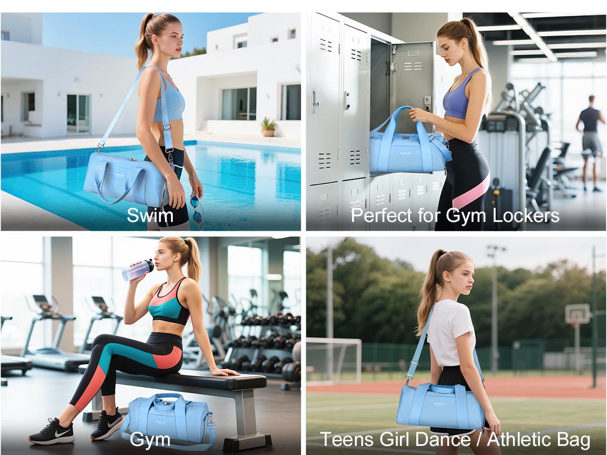 Small Gym Bag for Girls Kids,Sport Duffle Bag for Women Fitness Workout, Travel, Dance, Ballet, Swim with Shoes Compartment & Waterproof Pocket,Easy Carrying Pu Leather Handle (16"-Small)