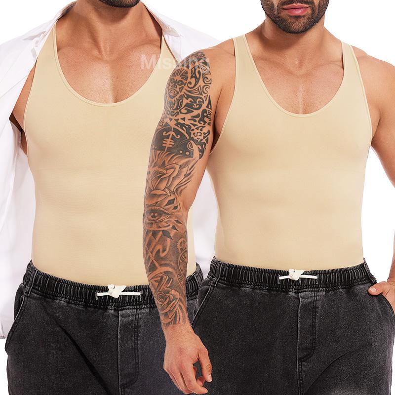 CATTIBOR 1/2/3 PACK Men's Bodysuit Shapewear With Open Crotch ,Men Full Body Shaper Tummy Control Sleeveless Bodysuit,Men Underwear For All Seasons