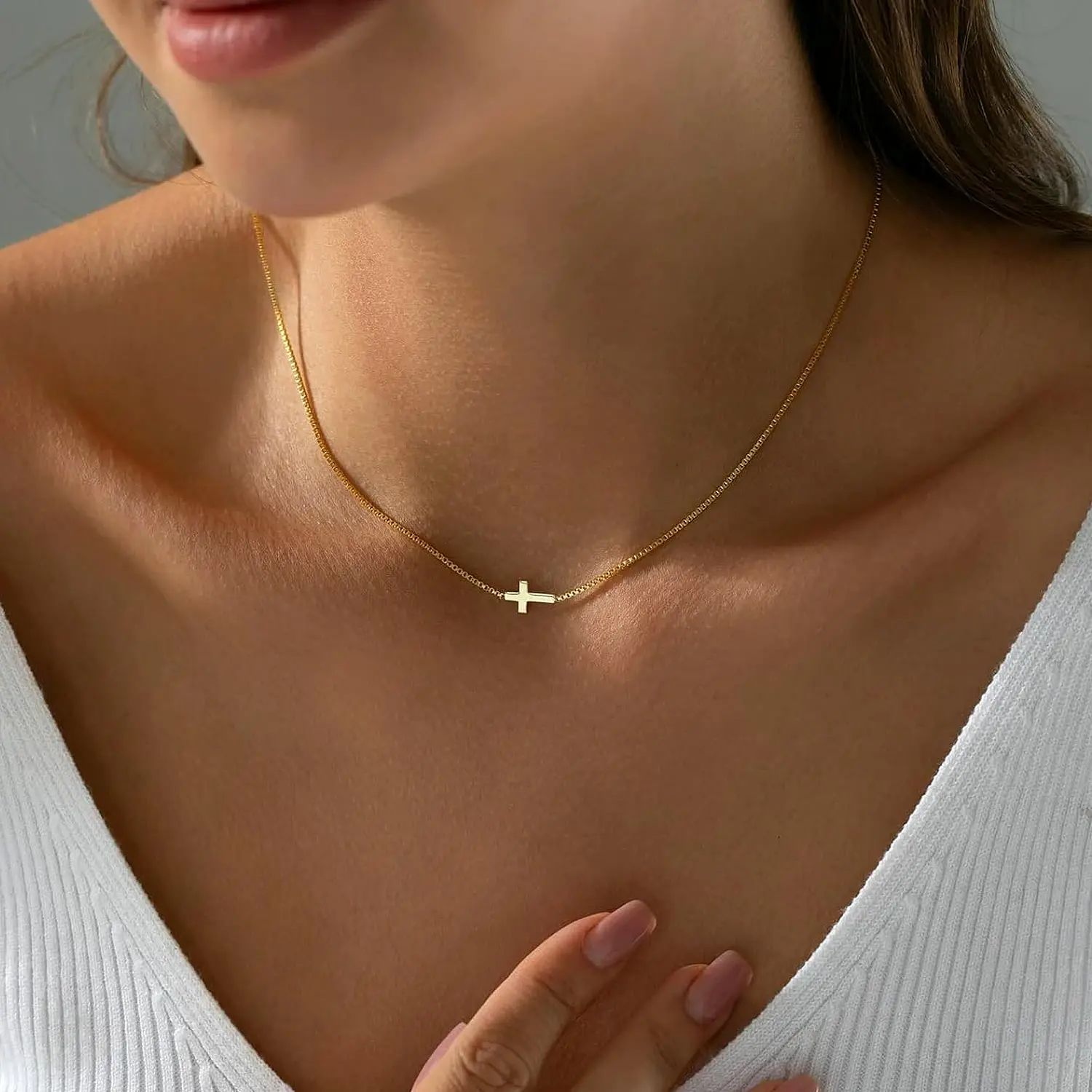 Cross Necklace for Women 14K Gold Silver Plated Dainty Small Cross Pendant Choker Simple Trendy Cute Cross Charm Chain Necklace Easter Basket Stuffers Baptism Religious Faith Jewelry Gift