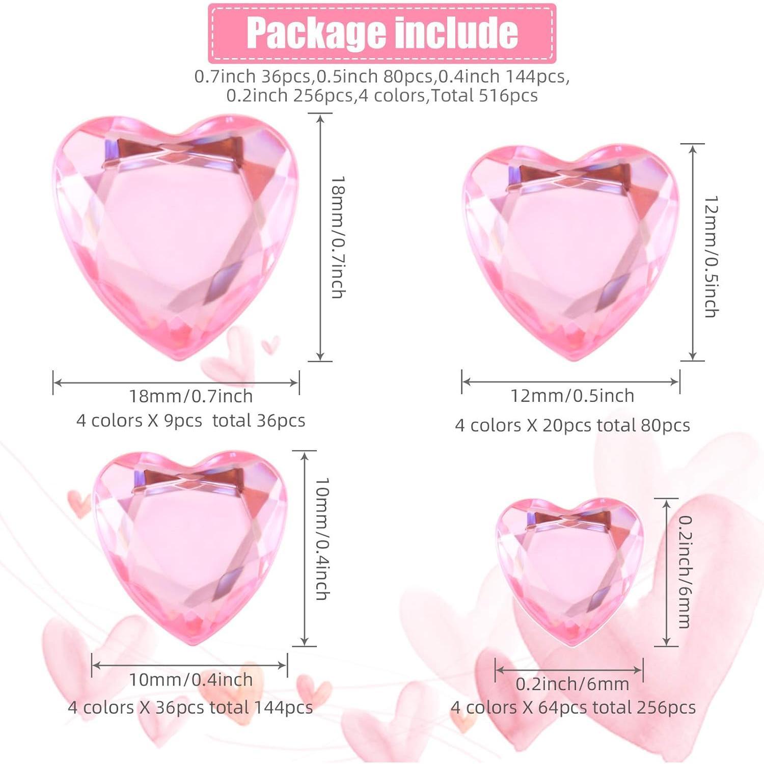516 count Heart Rhinestones Sticker  Heart  Stickers   Self Adhesive Flat  Jewel Rhinestones for DIY Crafts(Bright Color)