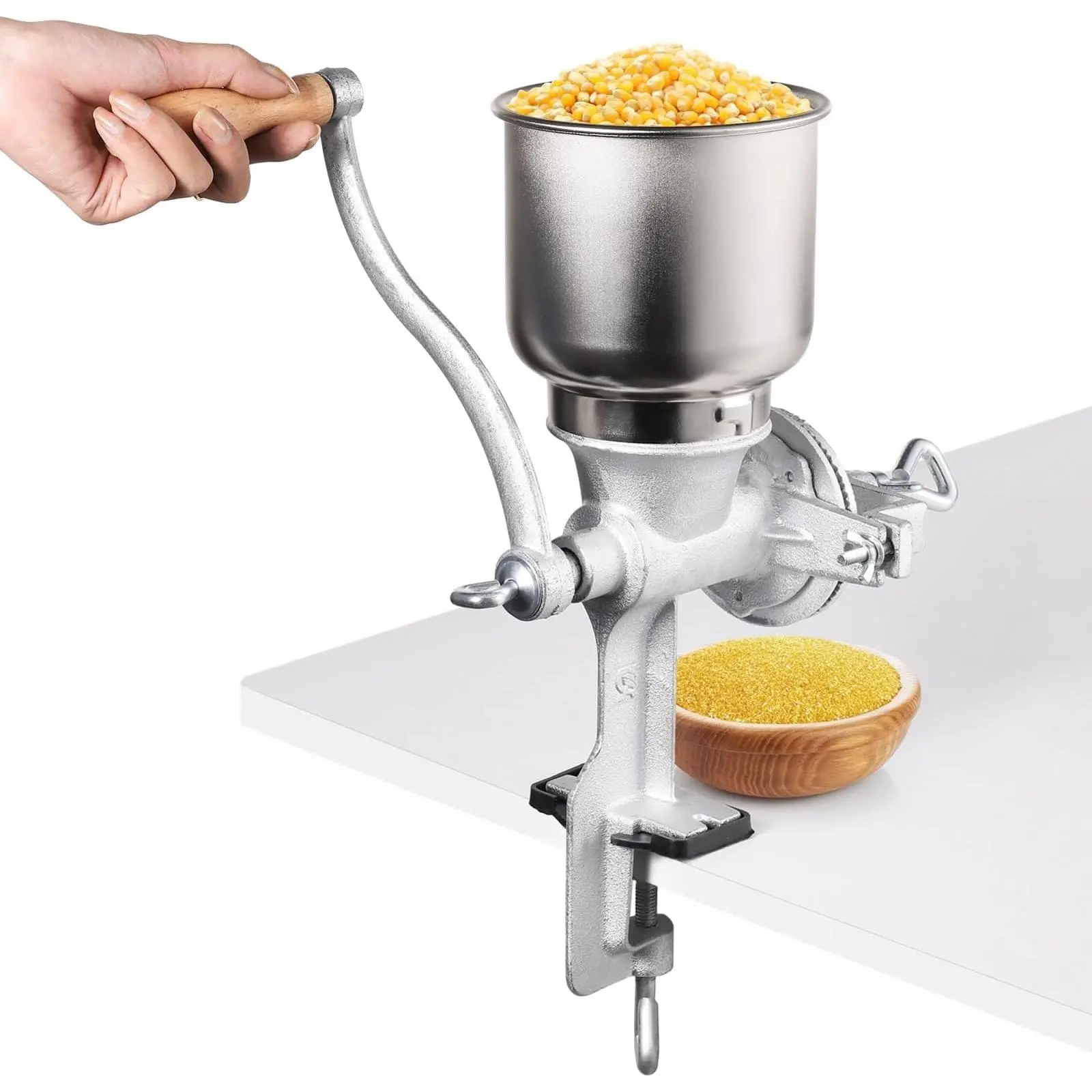 Corn Grinder, Iron Grain Grinder Manual Coffee Grinder, Hand Grinder with Large Hopper for Barley Wheat Berries Coffee Chickpeas Pepper Dried Beans, Animals Feed Home Brewing hair storage bottle water copper bowl glass clear table